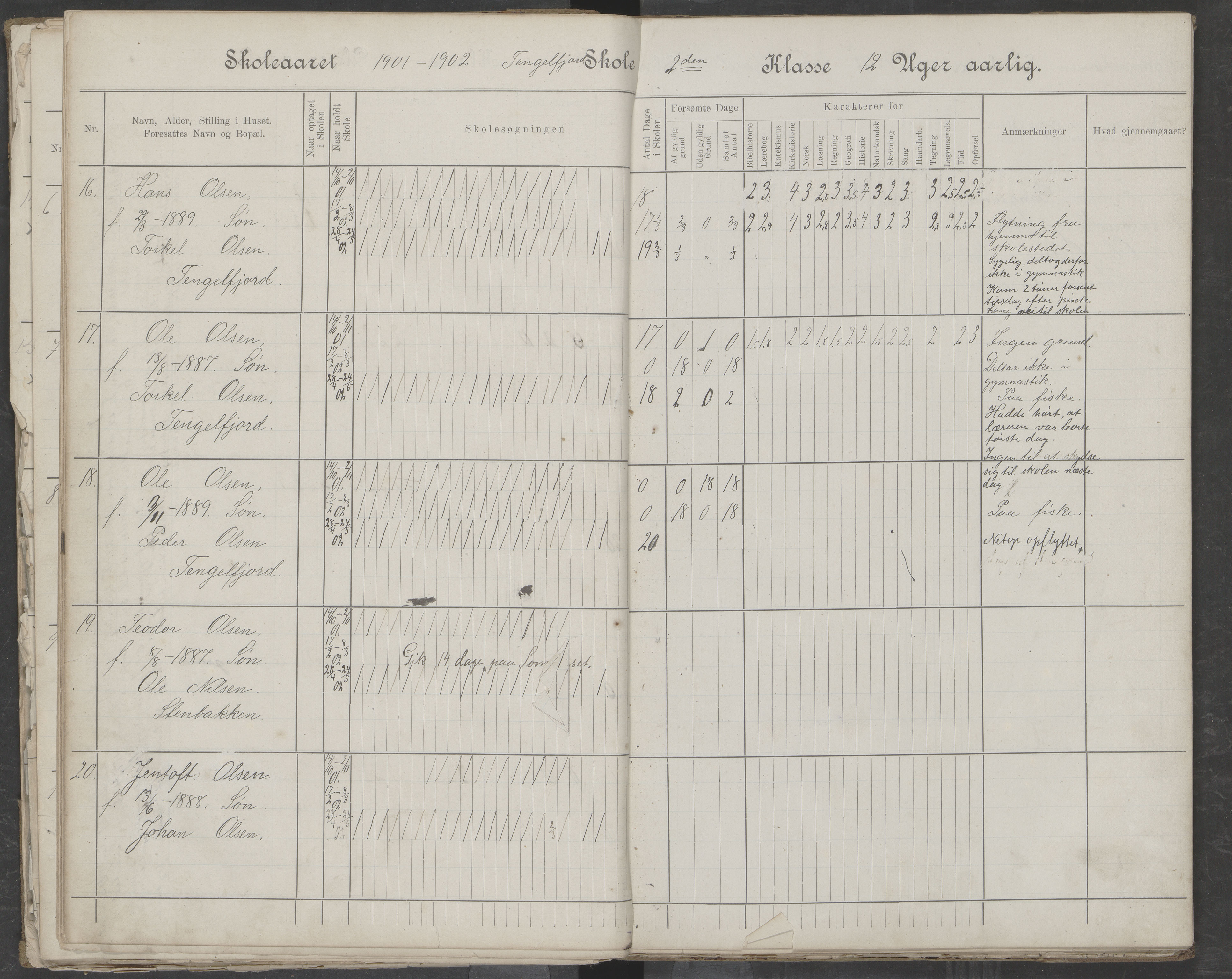 Hadsel kommune. Tengelfjord skolekrets, AIN/K-18660.510.04/G/L0001: Skoleprotokoll for Tengelfjord skole, 1899-1908