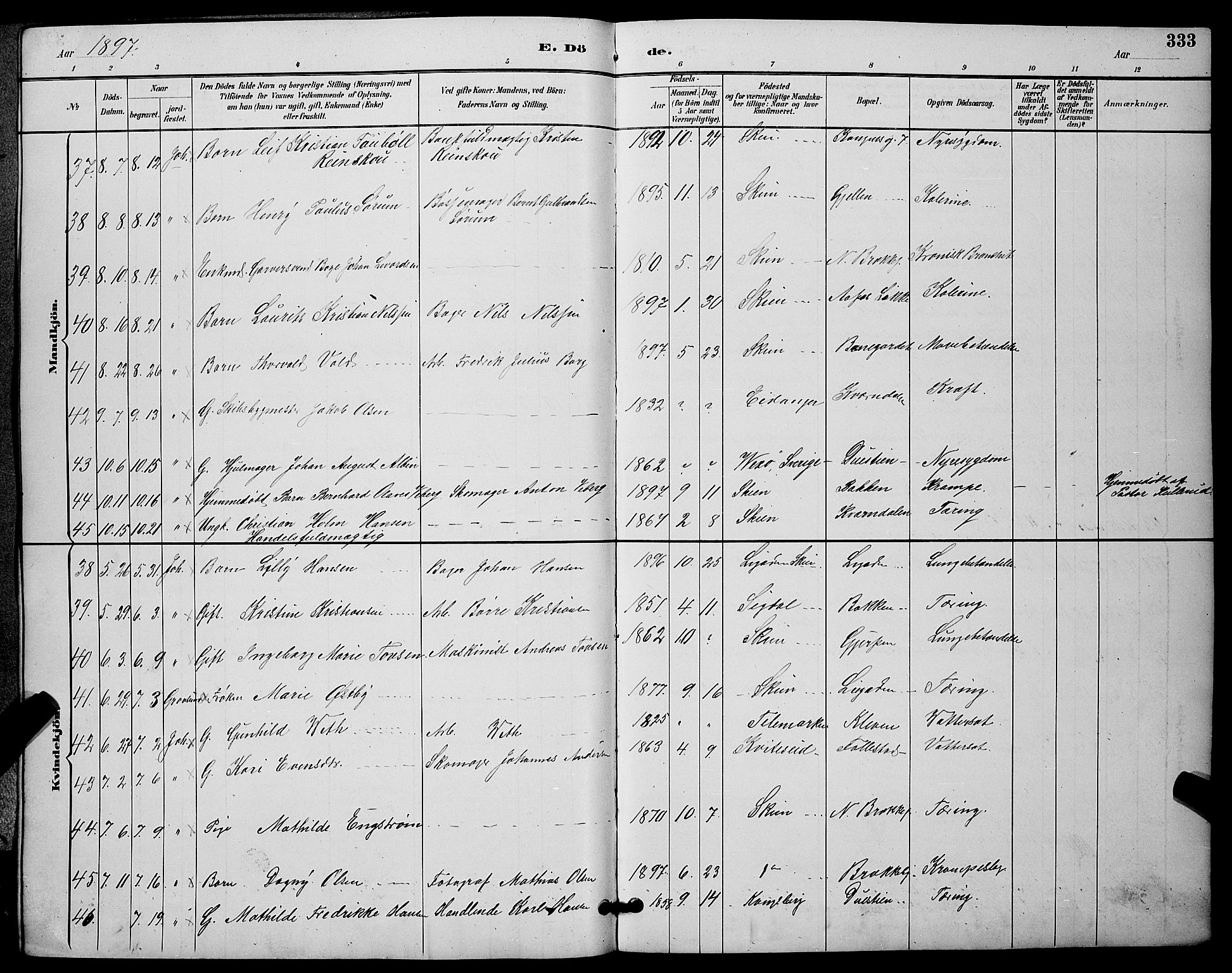 Skien kirkebøker, AV/SAKO-A-302/G/Ga/L0007: Klokkerbok nr. 7, 1891-1900, s. 333