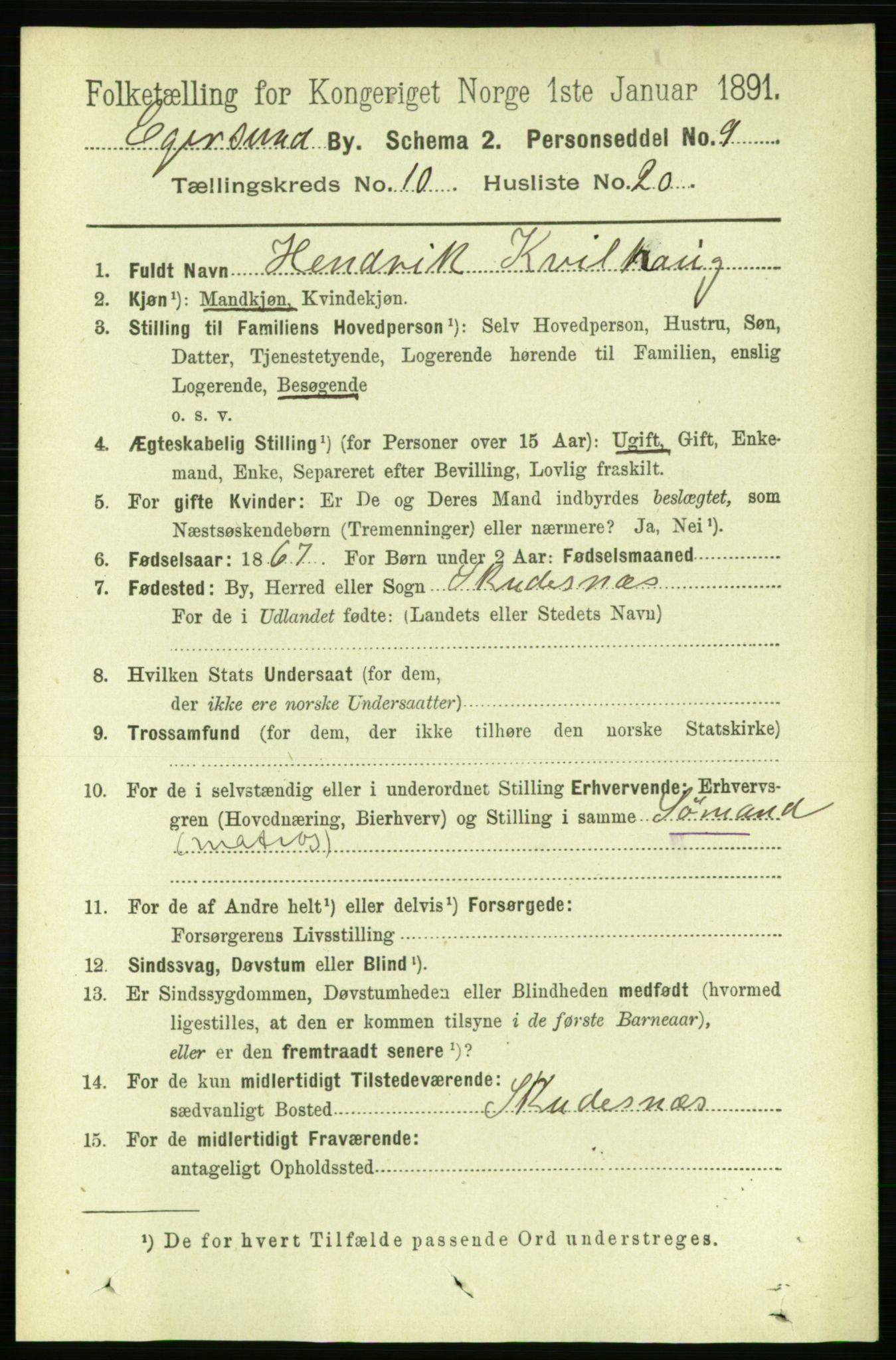 RA, Folketelling 1891 for 1101 Egersund ladested, 1891, s. 1932