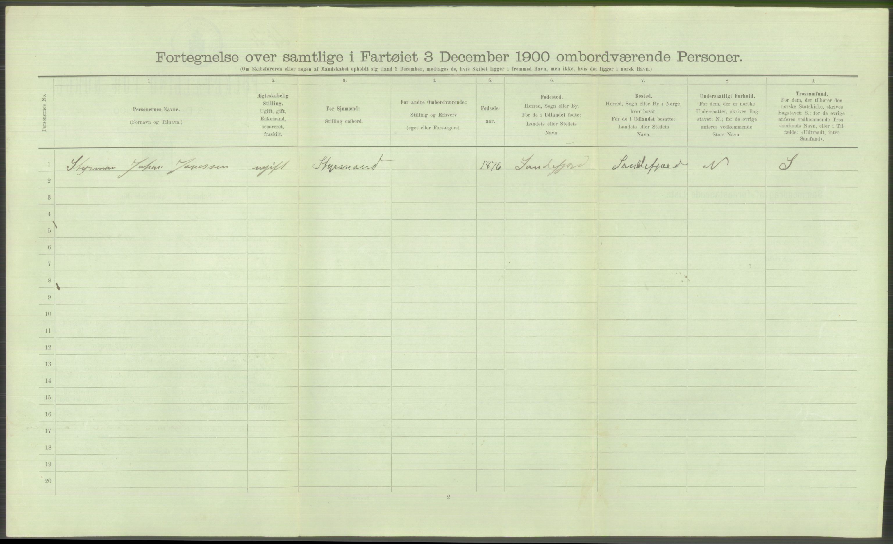 RA, Folketelling 1900 - skipslister med personlister for skip i norske havner, utenlandske havner og til havs, 1900, s. 160