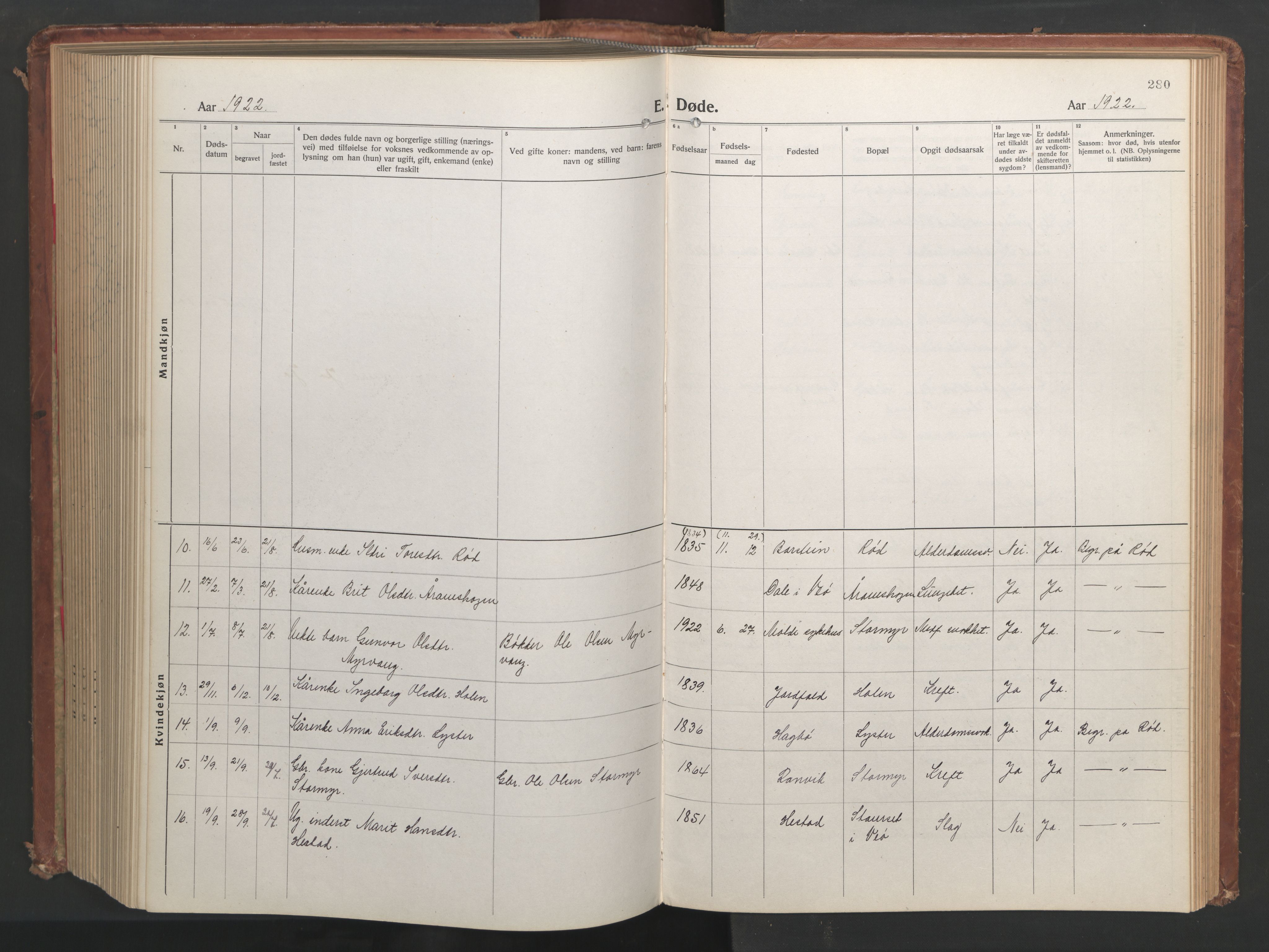 Ministerialprotokoller, klokkerbøker og fødselsregistre - Møre og Romsdal, AV/SAT-A-1454/551/L0633: Klokkerbok nr. 551C05, 1921-1961, s. 280
