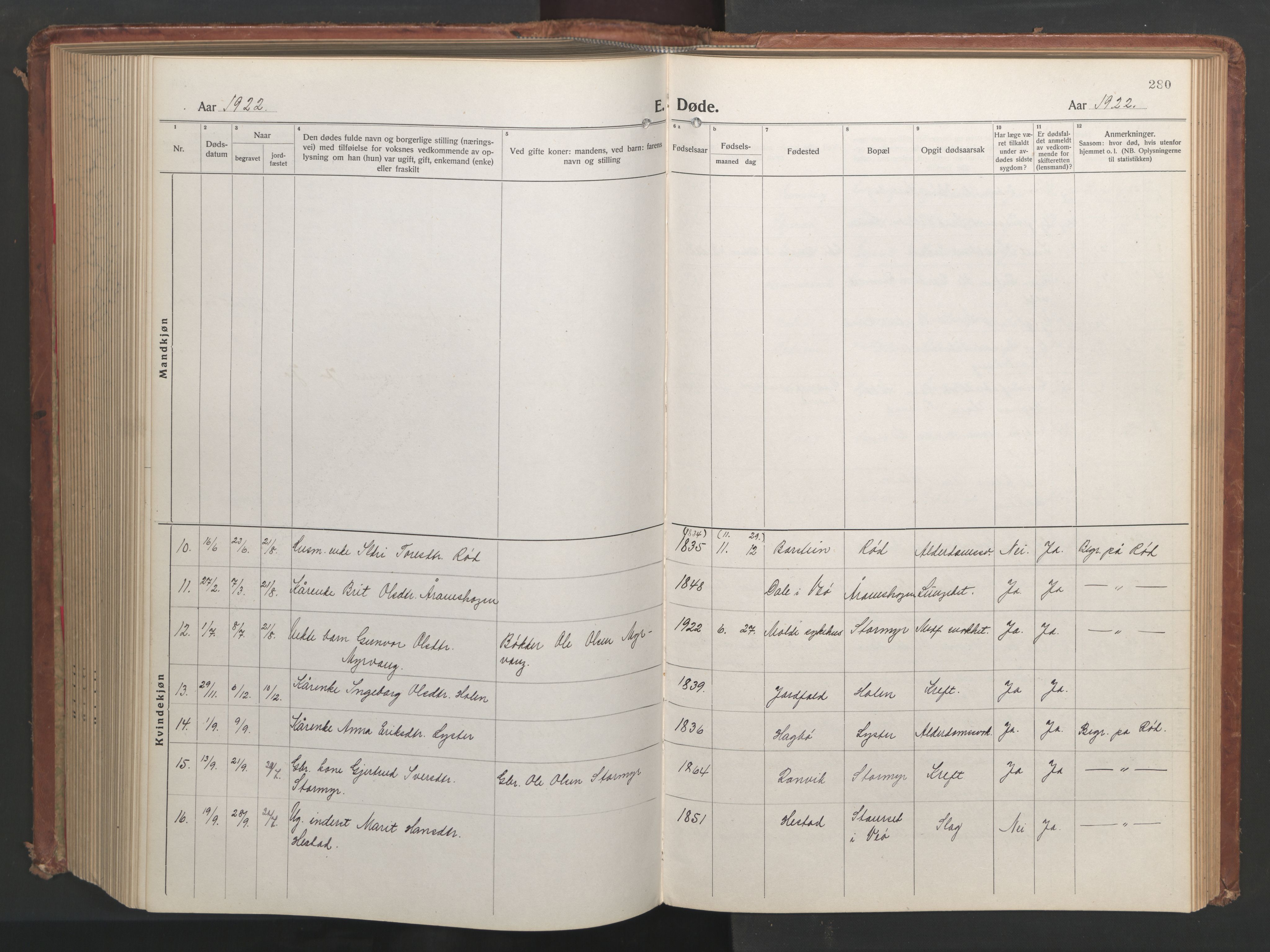 Ministerialprotokoller, klokkerbøker og fødselsregistre - Møre og Romsdal, SAT/A-1454/551/L0633: Klokkerbok nr. 551C05, 1921-1961, s. 280