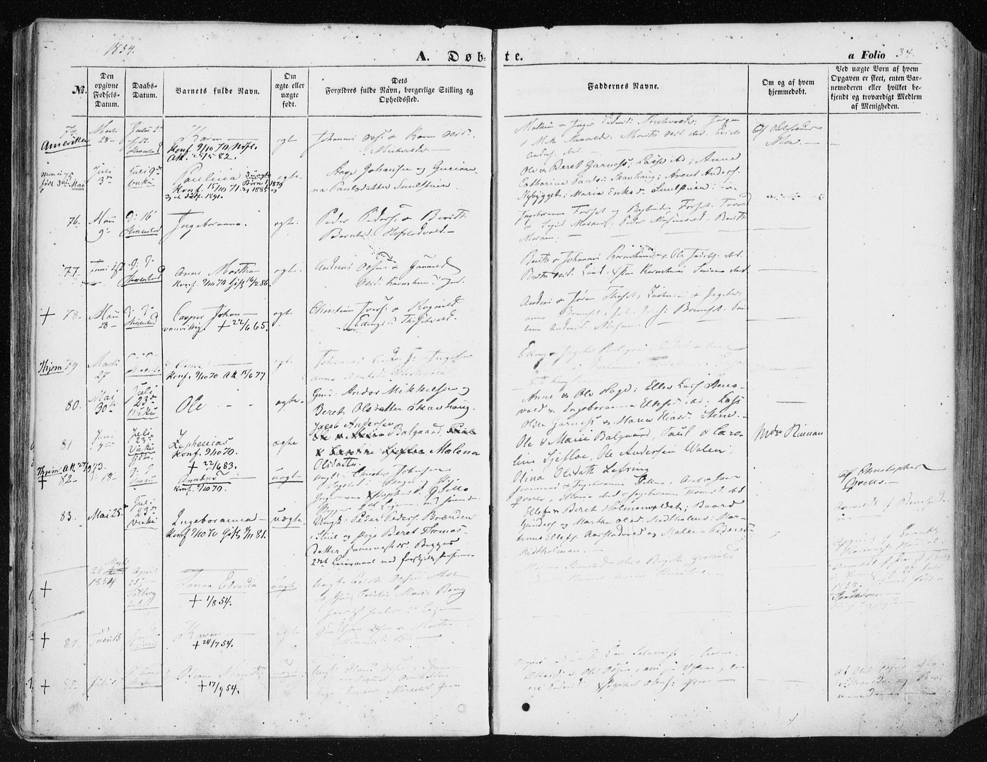 Ministerialprotokoller, klokkerbøker og fødselsregistre - Nord-Trøndelag, AV/SAT-A-1458/723/L0240: Ministerialbok nr. 723A09, 1852-1860, s. 34