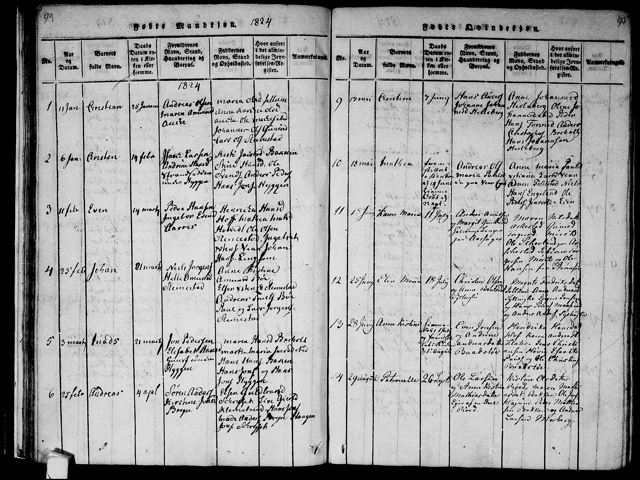 Røyken kirkebøker, AV/SAKO-A-241/F/Fa/L0004: Ministerialbok nr. 4, 1814-1832, s. 94-95