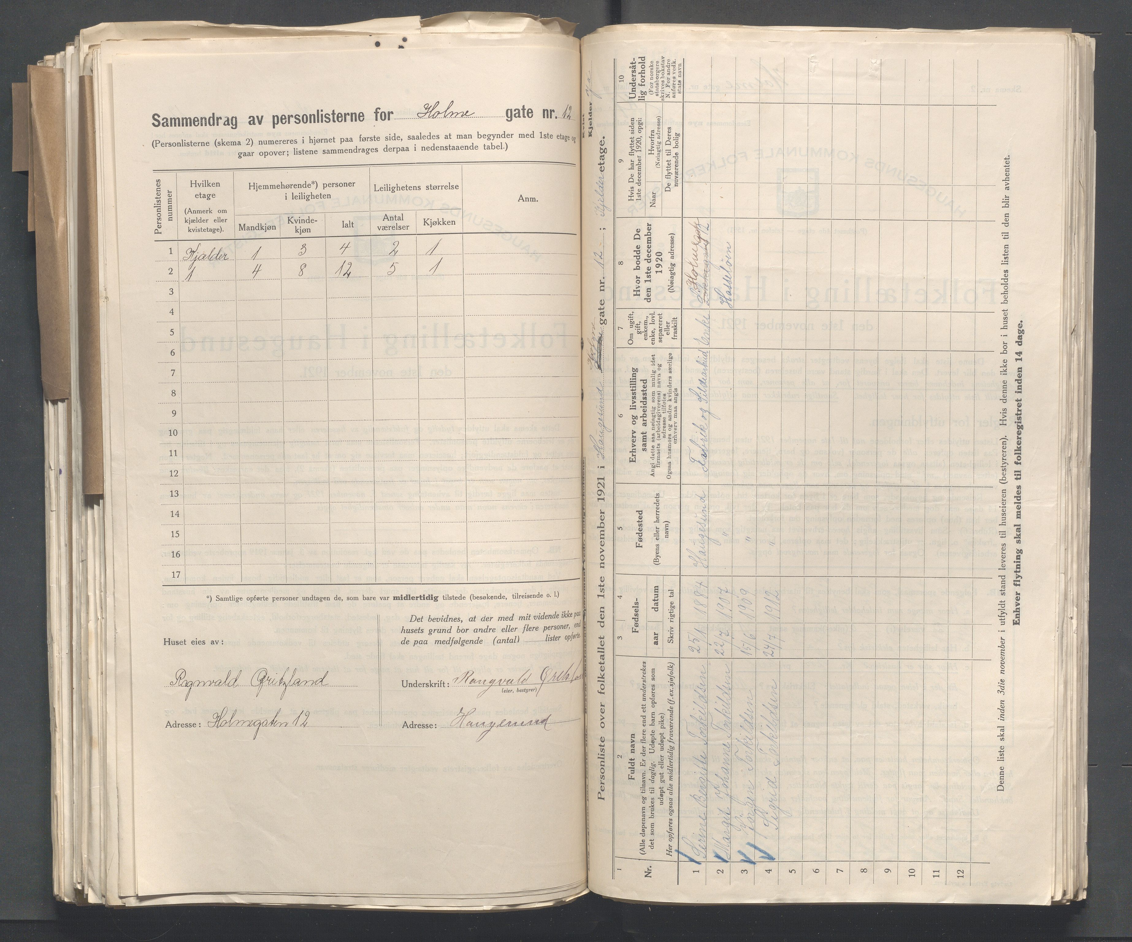 IKAR, Kommunal folketelling 1.11.1921 for Haugesund, 1921, s. 6135