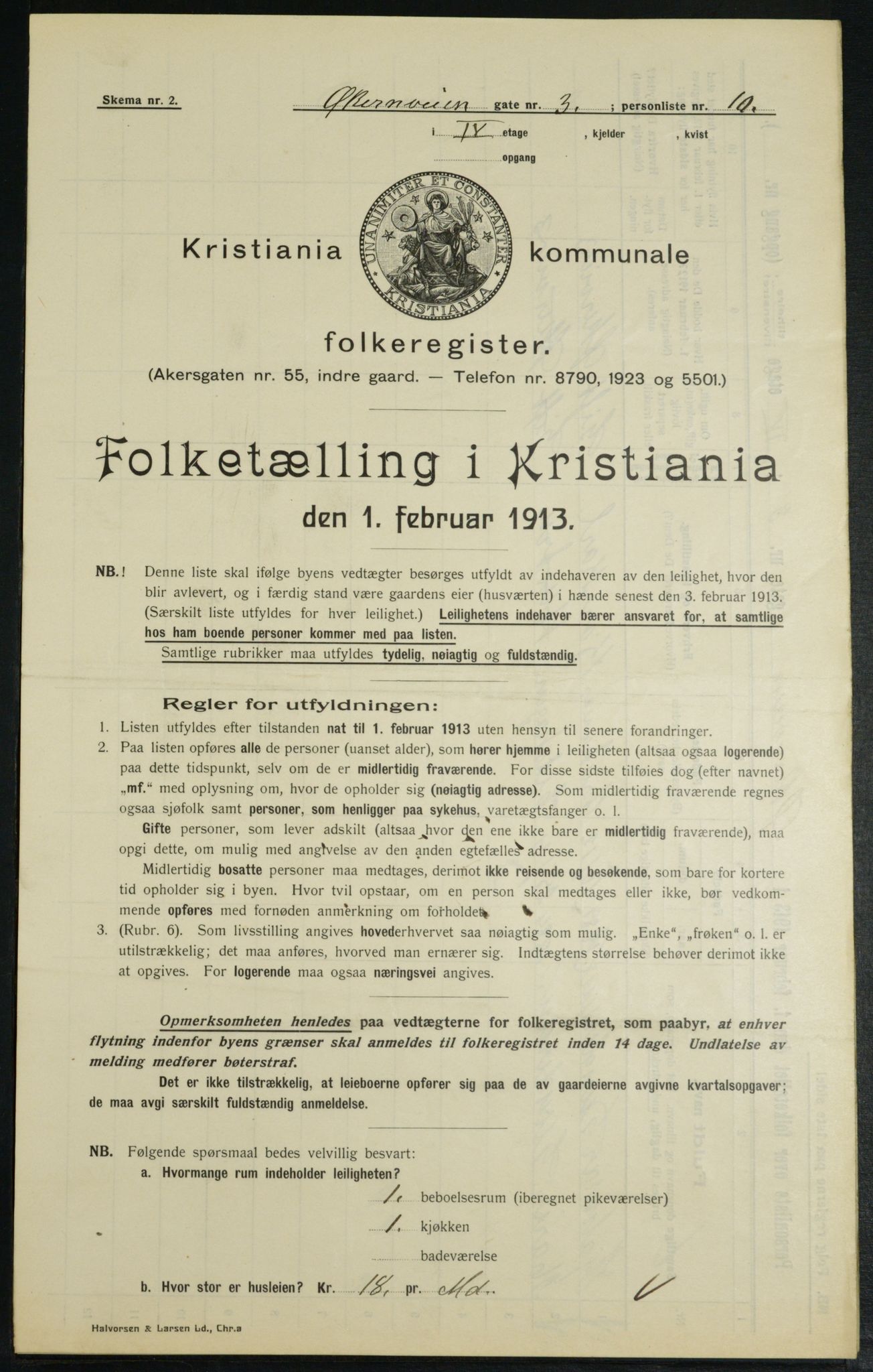 OBA, Kommunal folketelling 1.2.1913 for Kristiania, 1913, s. 128611