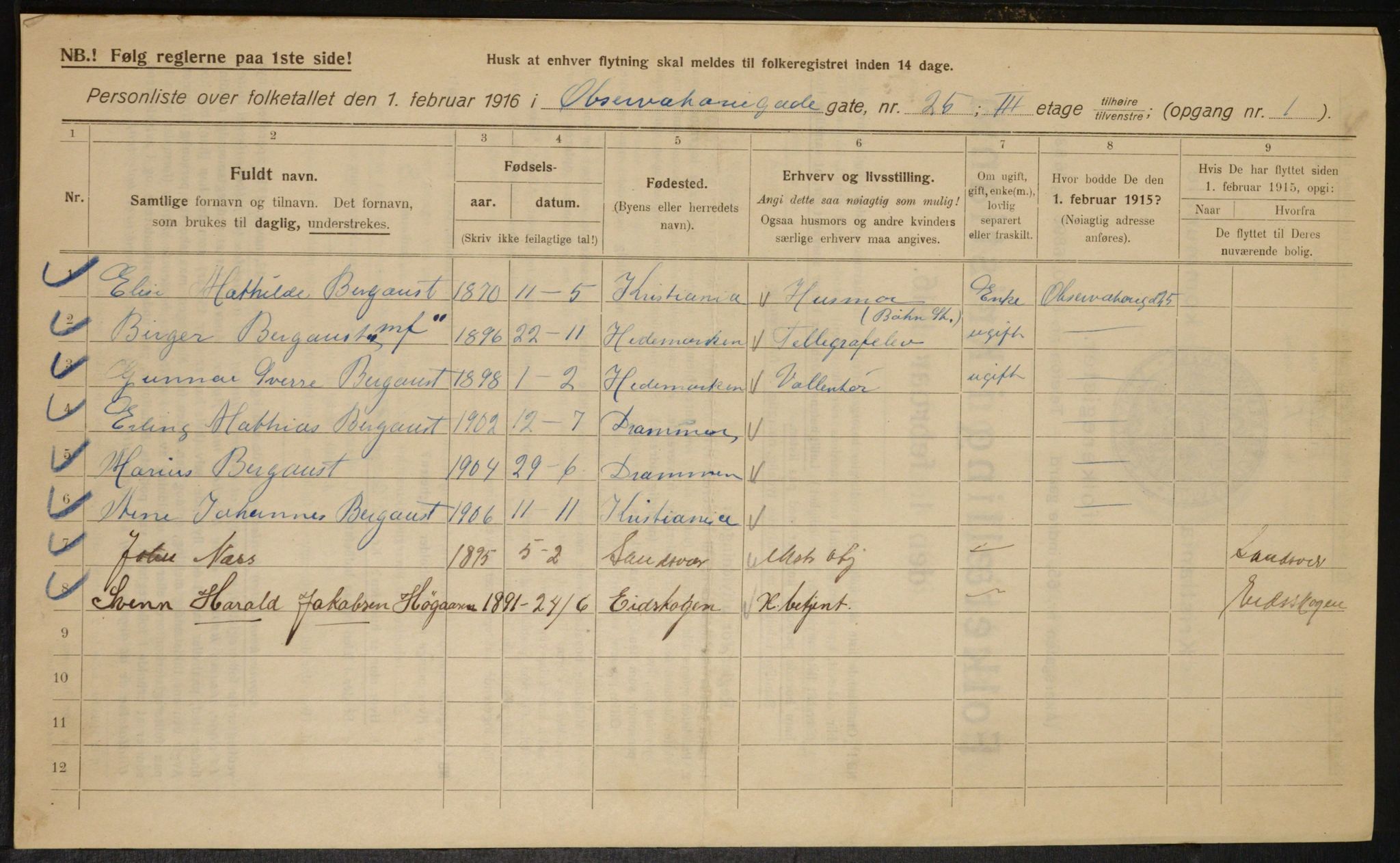 OBA, Kommunal folketelling 1.2.1916 for Kristiania, 1916, s. 76146