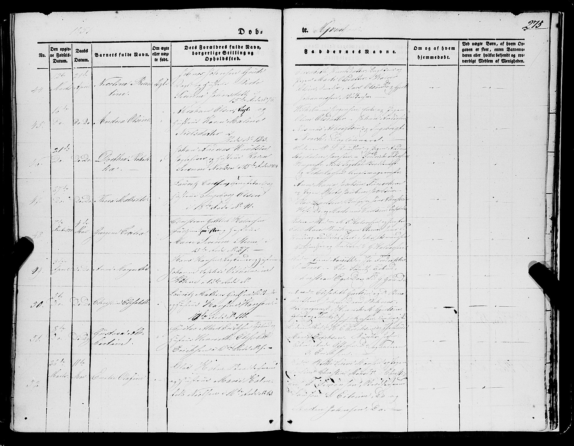 Domkirken sokneprestembete, SAB/A-74801/H/Haa/L0019: Ministerialbok nr. B 2, 1841-1851, s. 275