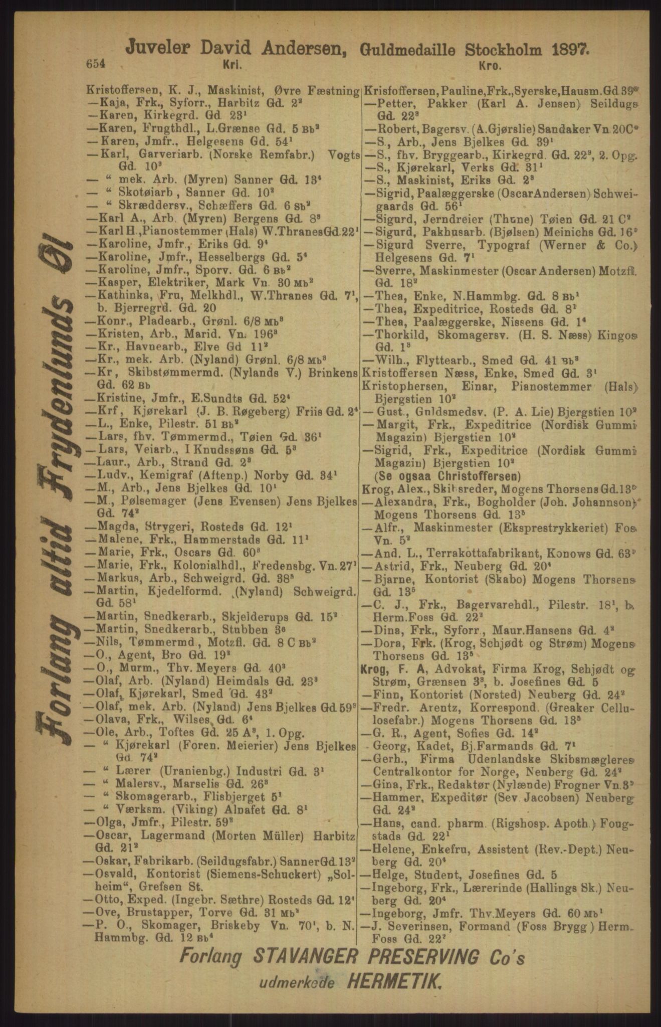 Kristiania/Oslo adressebok, PUBL/-, 1911, s. 654