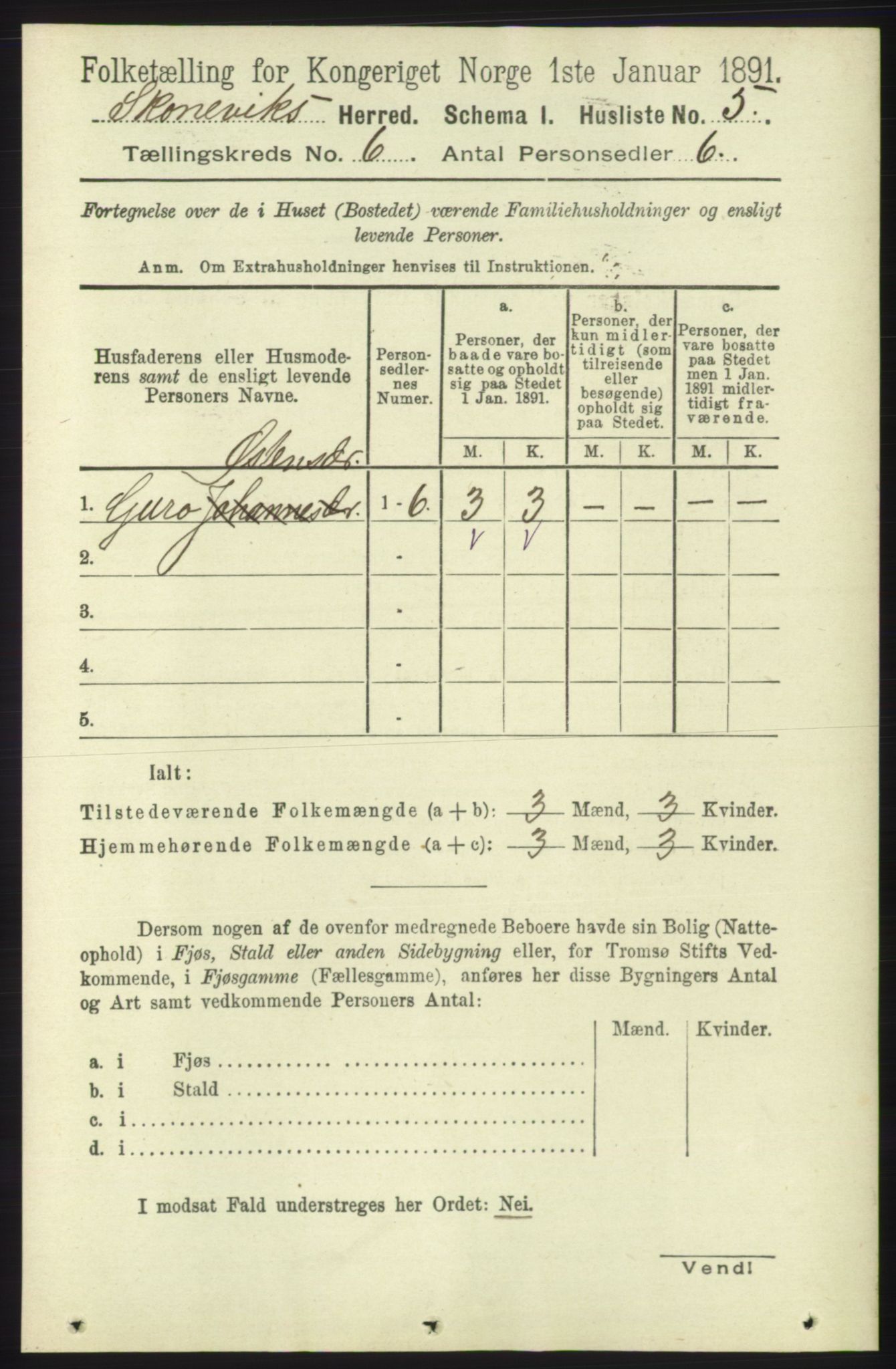 RA, Folketelling 1891 for 1212 Skånevik herred, 1891, s. 1486