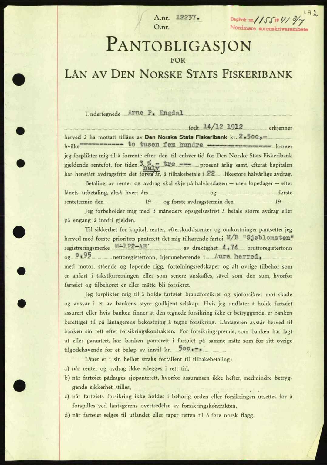Nordmøre sorenskriveri, SAT/A-4132/1/2/2Ca: Pantebok nr. B88, 1941-1942, Dagboknr: 1155/1941