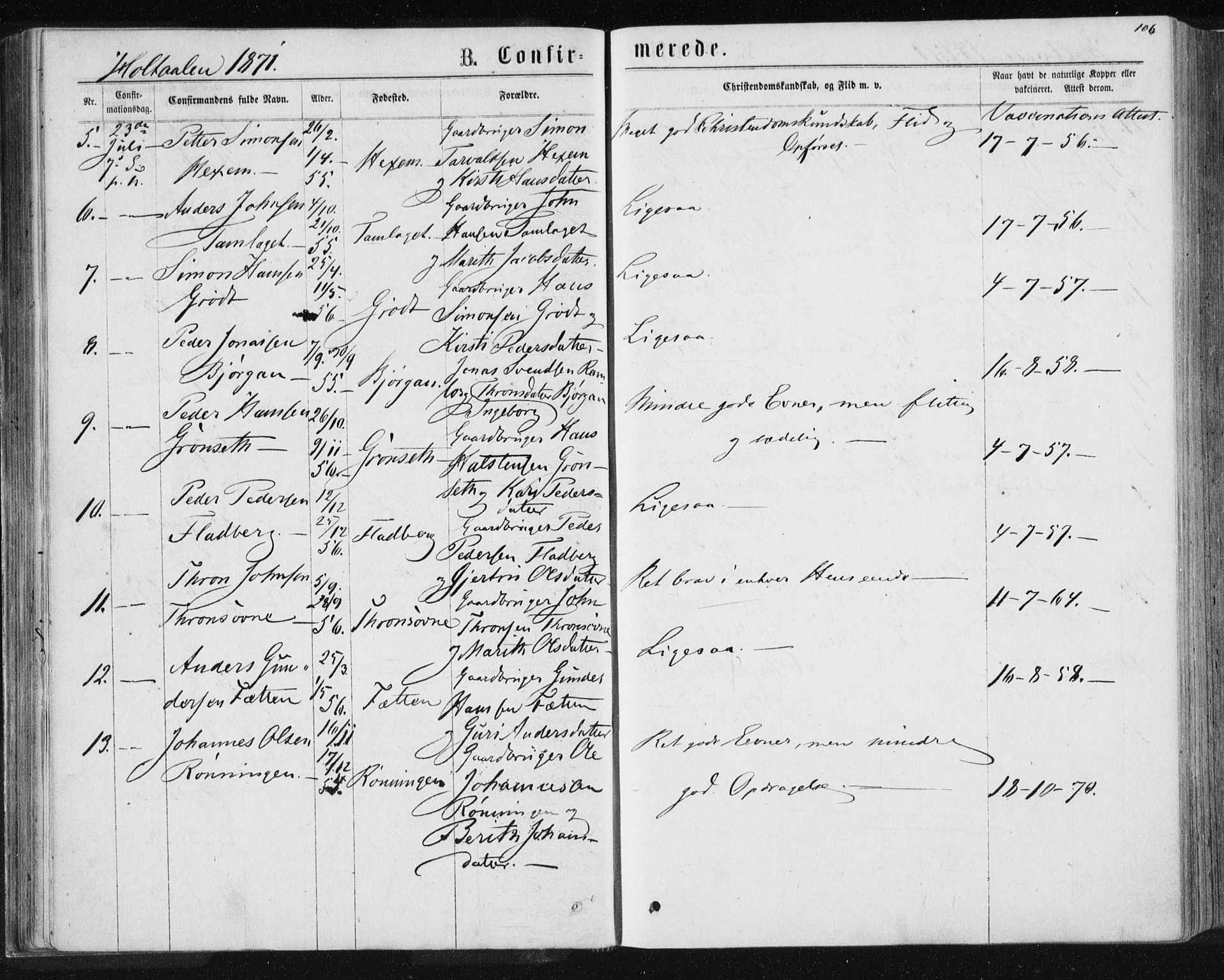 Ministerialprotokoller, klokkerbøker og fødselsregistre - Sør-Trøndelag, SAT/A-1456/685/L0969: Ministerialbok nr. 685A08 /1, 1870-1878, s. 106