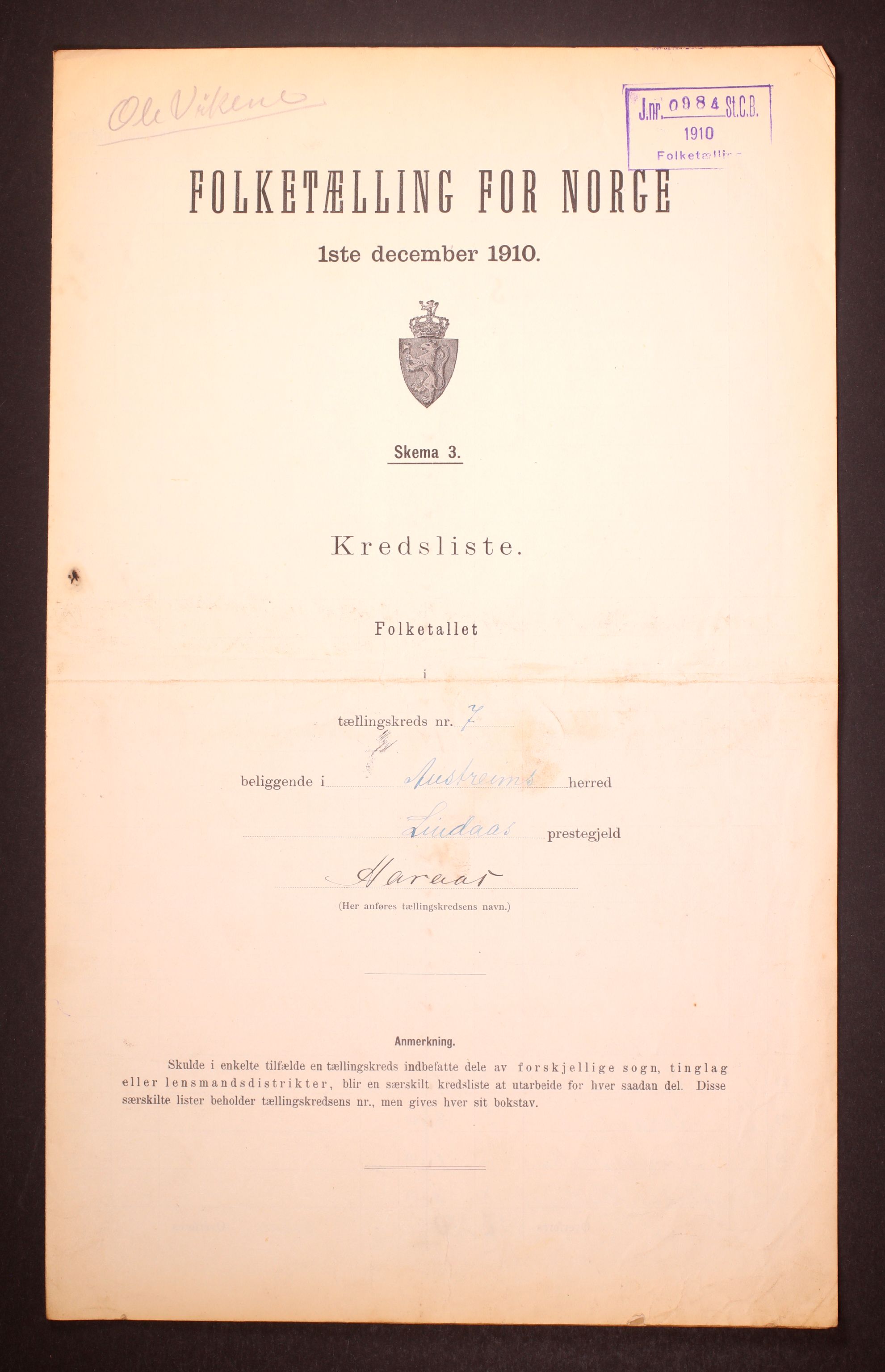 RA, Folketelling 1910 for 1264 Austrheim herred, 1910, s. 22