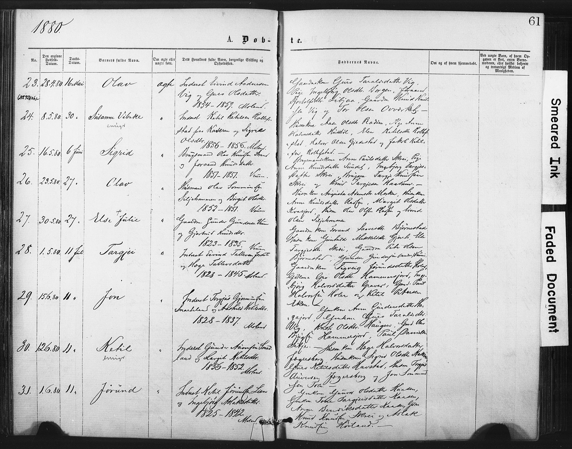 Fyresdal kirkebøker, AV/SAKO-A-263/F/Fa/L0006: Ministerialbok nr. I 6, 1872-1886, s. 61