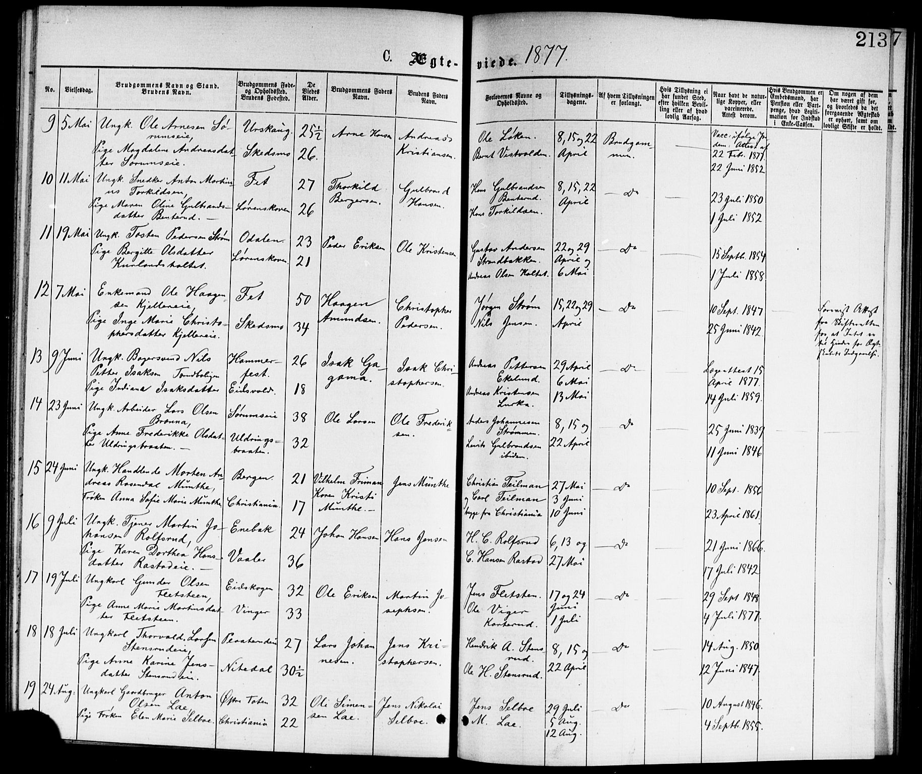 Skedsmo prestekontor Kirkebøker, AV/SAO-A-10033a/G/Ga/L0003: Klokkerbok nr. I 3, 1873-1882, s. 213