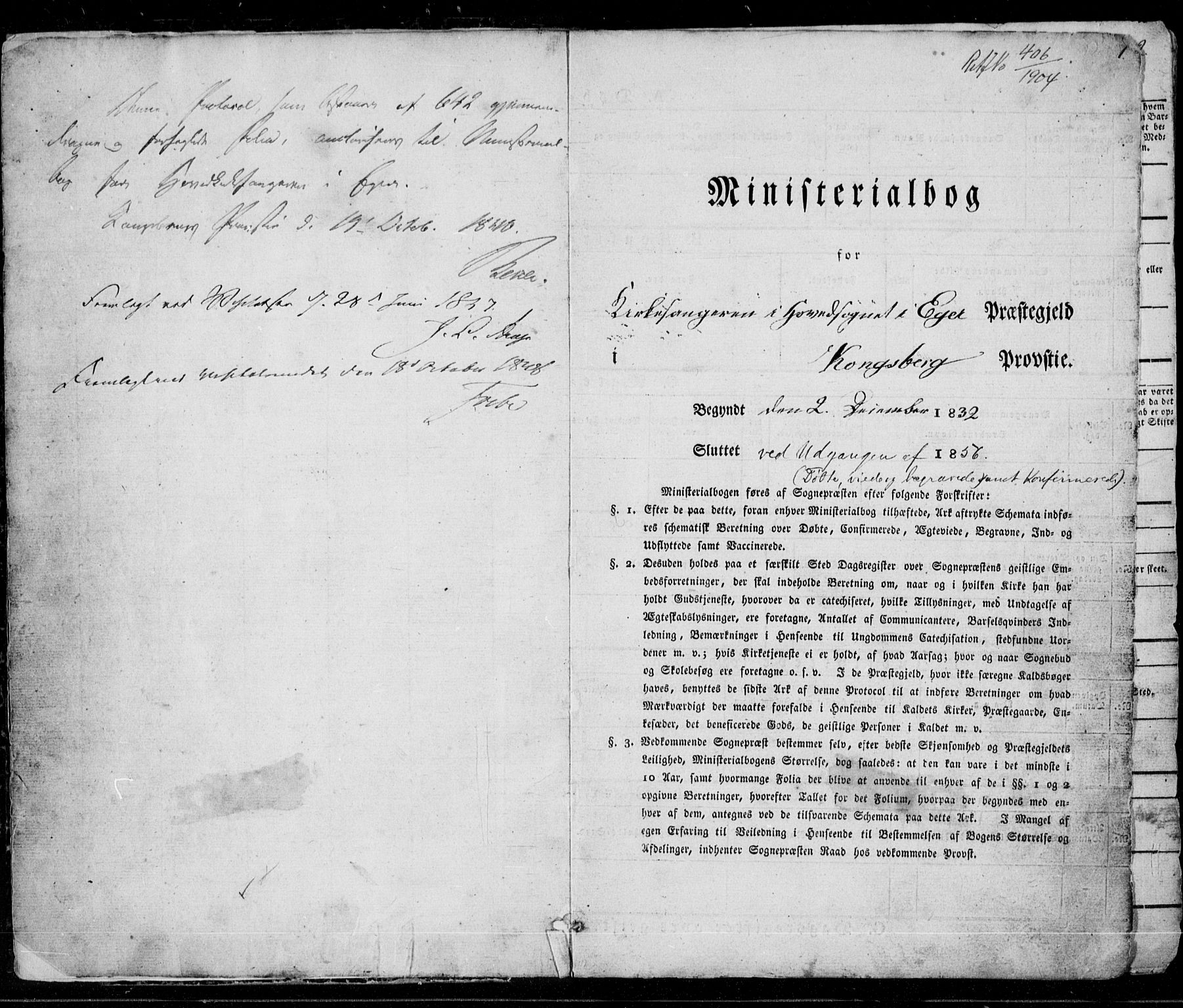 Eiker kirkebøker, AV/SAKO-A-4/G/Ga/L0002: Klokkerbok nr. I 2, 1832-1856, s. 1