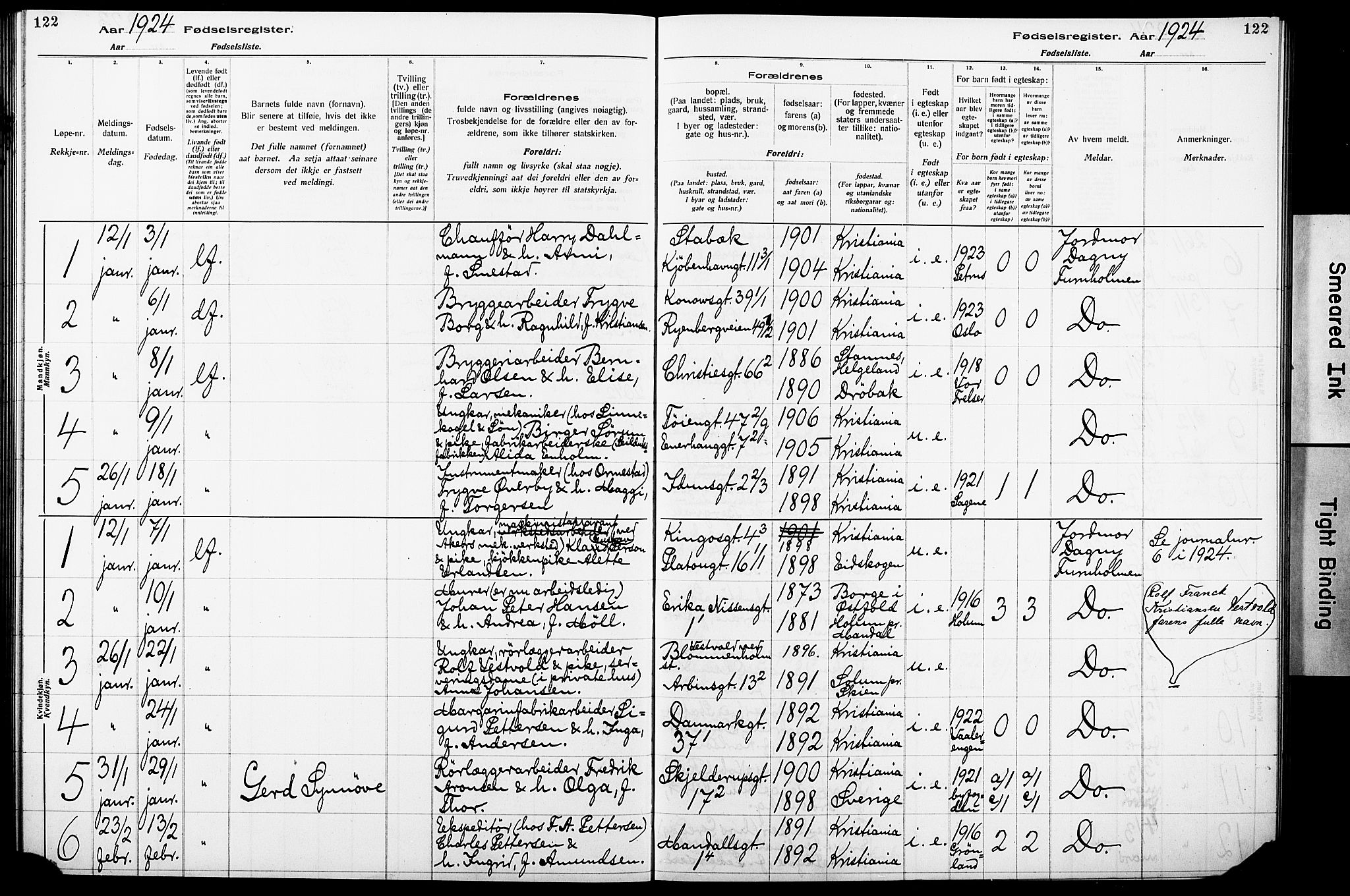 Krohgstøtten sykehusprest Kirkebøker, AV/SAO-A-10854/J/Ja/L0001: Fødselsregister nr. 1, 1917-1928, s. 122