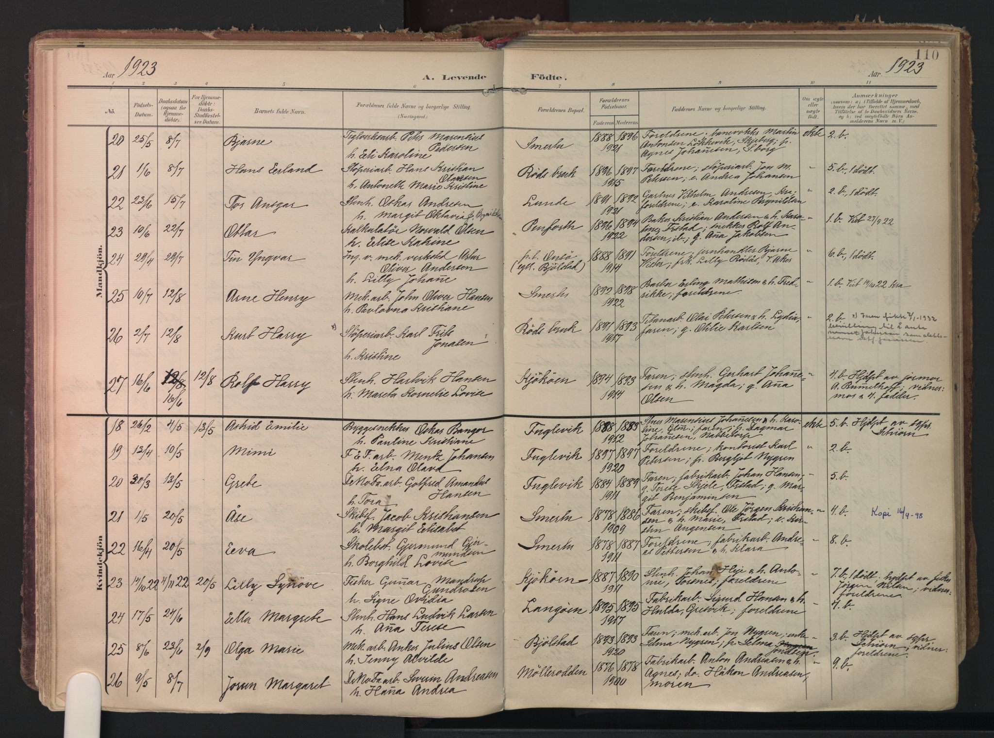 Kråkerøy prestekontor Kirkebøker, AV/SAO-A-10912/F/Fa/L0003: Ministerialbok nr. 3, 1908-1937, s. 110