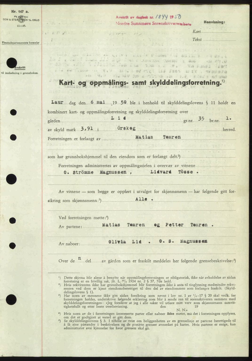Nordre Sunnmøre sorenskriveri, SAT/A-0006/1/2/2C/2Ca: Pantebok nr. A35, 1950-1950, Dagboknr: 1844/1950