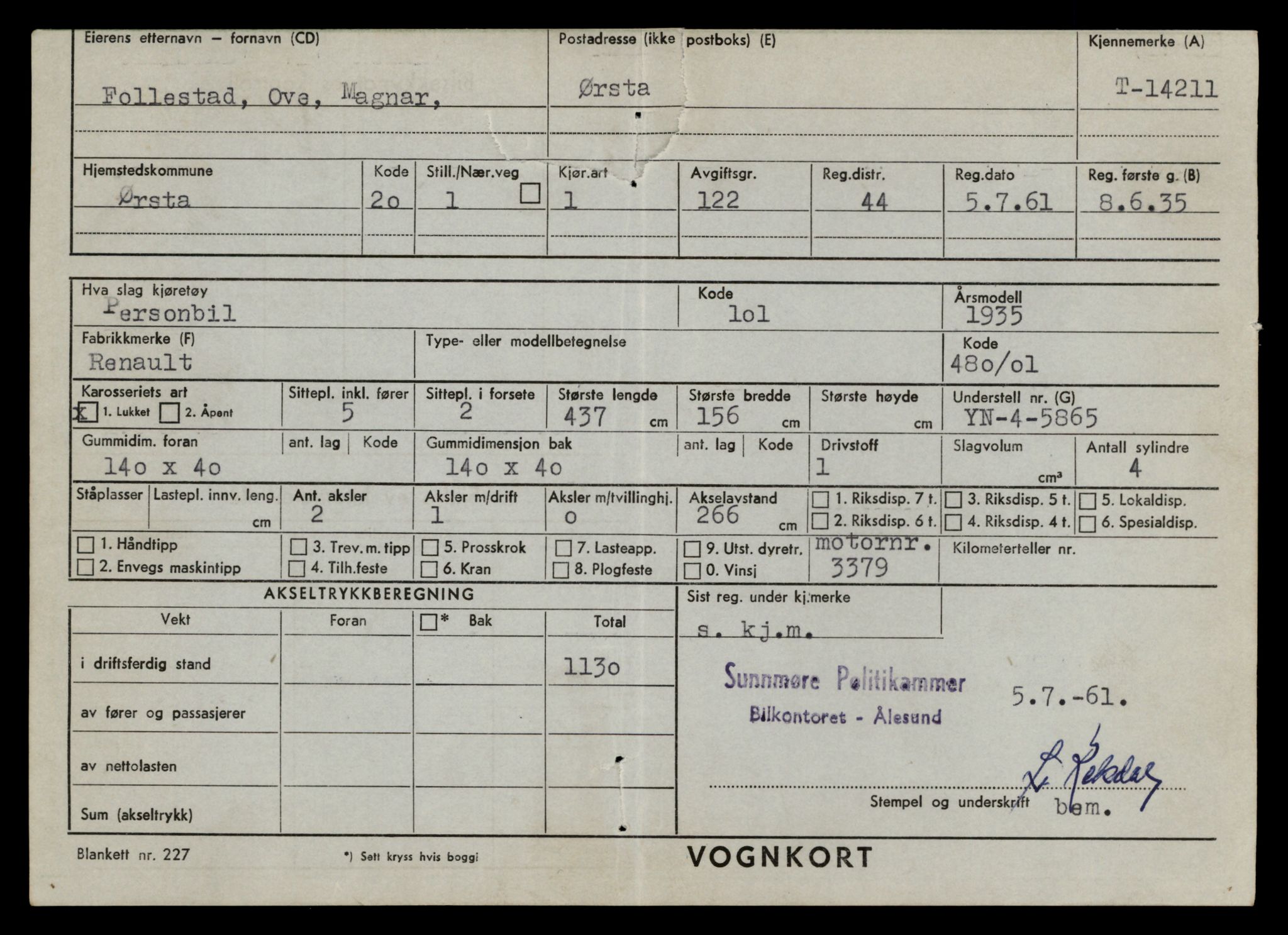 Møre og Romsdal vegkontor - Ålesund trafikkstasjon, AV/SAT-A-4099/F/Fe/L0044: Registreringskort for kjøretøy T 14205 - T 14319, 1927-1998, s. 238