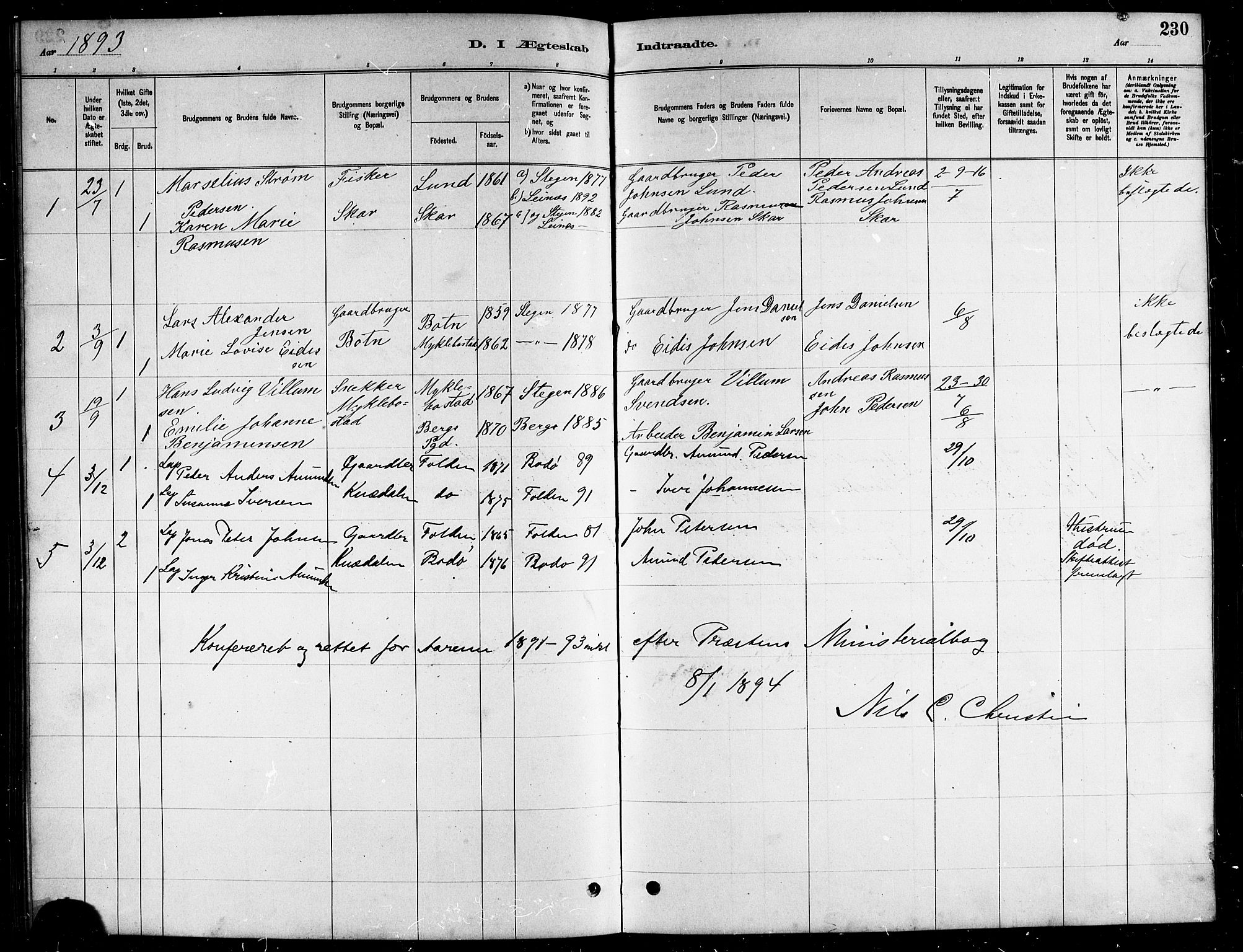 Ministerialprotokoller, klokkerbøker og fødselsregistre - Nordland, SAT/A-1459/857/L0828: Klokkerbok nr. 857C03, 1879-1908, s. 230