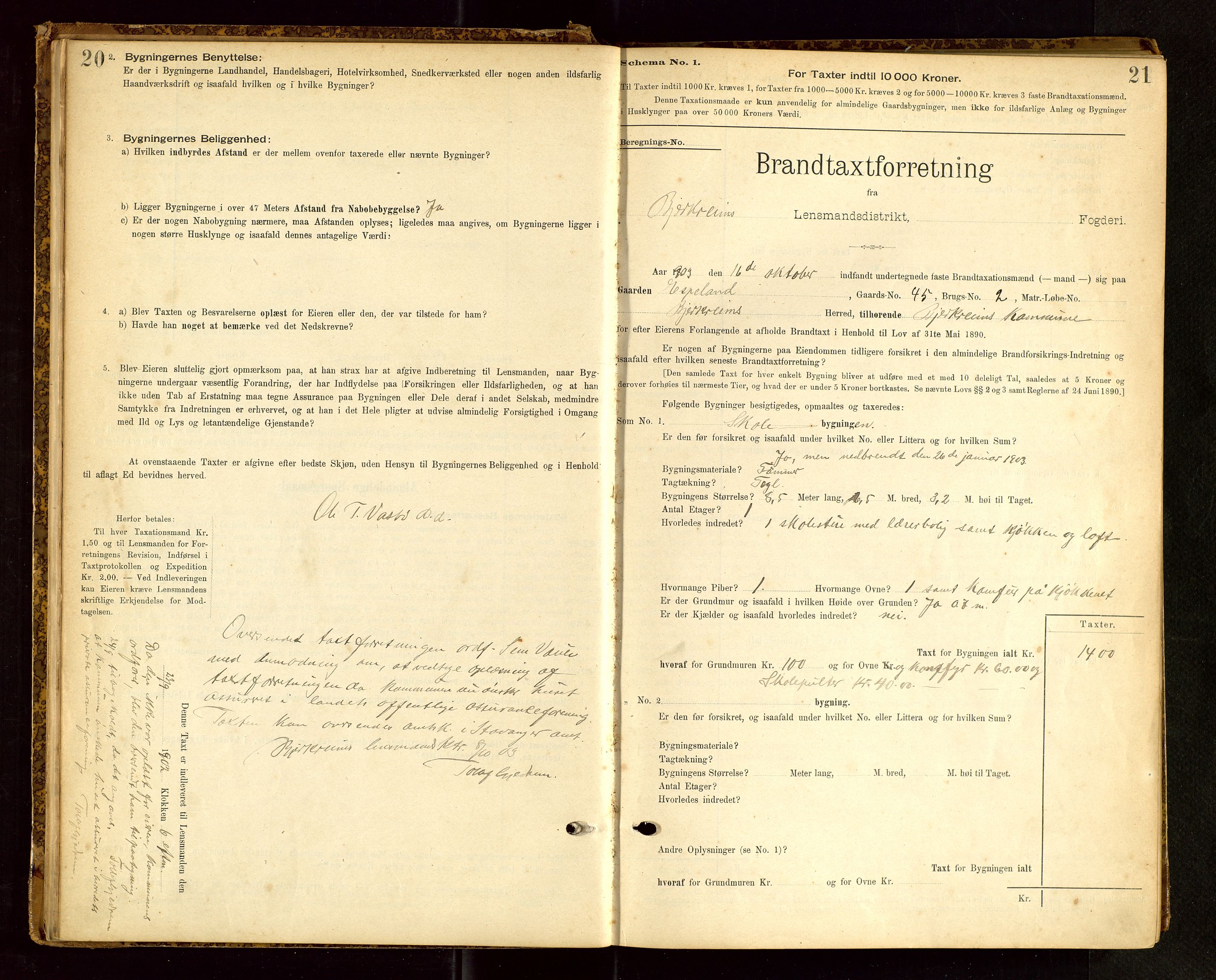 Bjerkreim lensmannskontor, SAST/A-100090/Gob/L0001: "Brandtaxationsprotokol", 1895-1950, s. 20-21