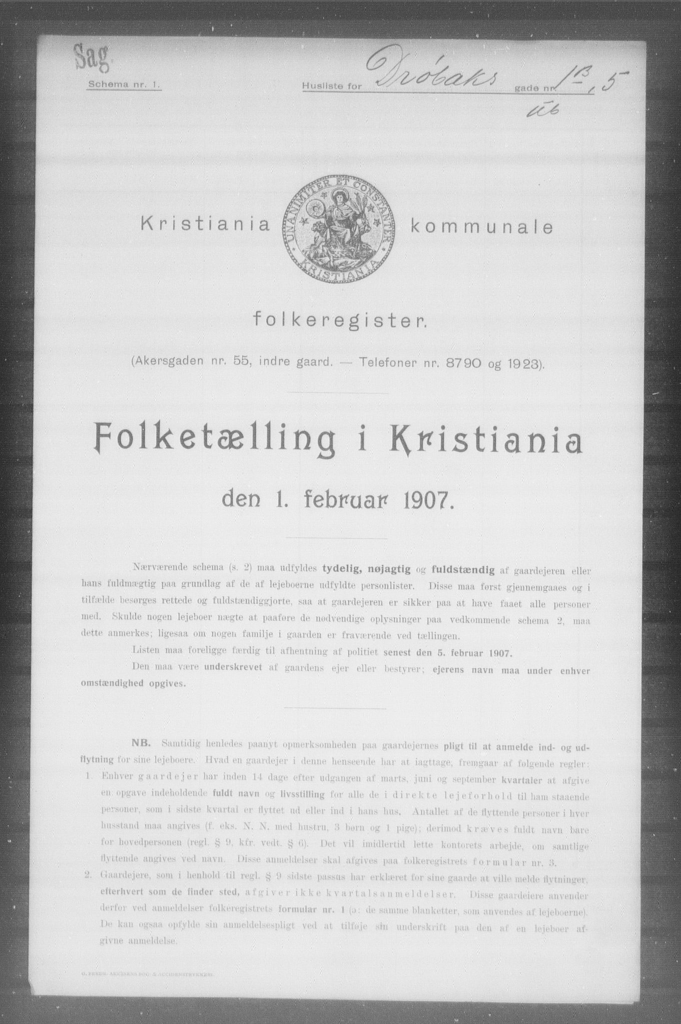 OBA, Kommunal folketelling 1.2.1907 for Kristiania kjøpstad, 1907, s. 8875