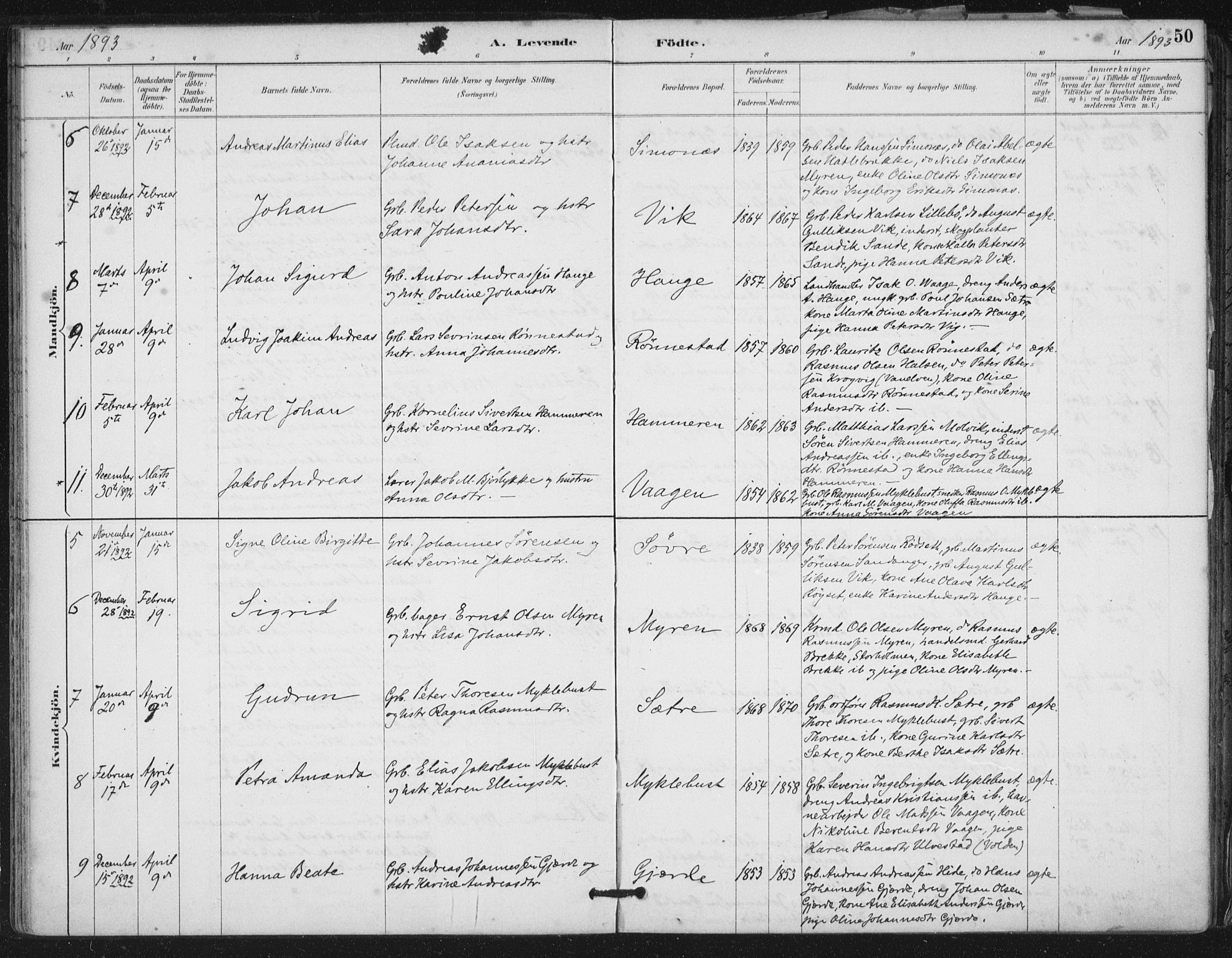 Ministerialprotokoller, klokkerbøker og fødselsregistre - Møre og Romsdal, AV/SAT-A-1454/503/L0037: Ministerialbok nr. 503A05, 1884-1900, s. 50