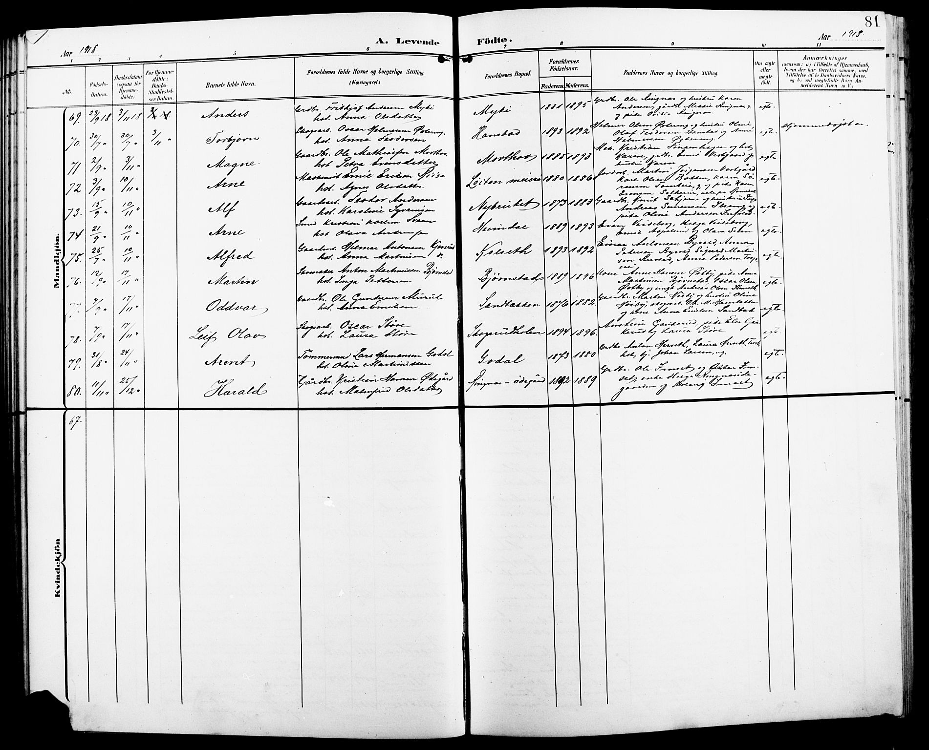 Løten prestekontor, AV/SAH-PREST-022/L/La/L0007: Klokkerbok nr. 7, 1910-1919, s. 81