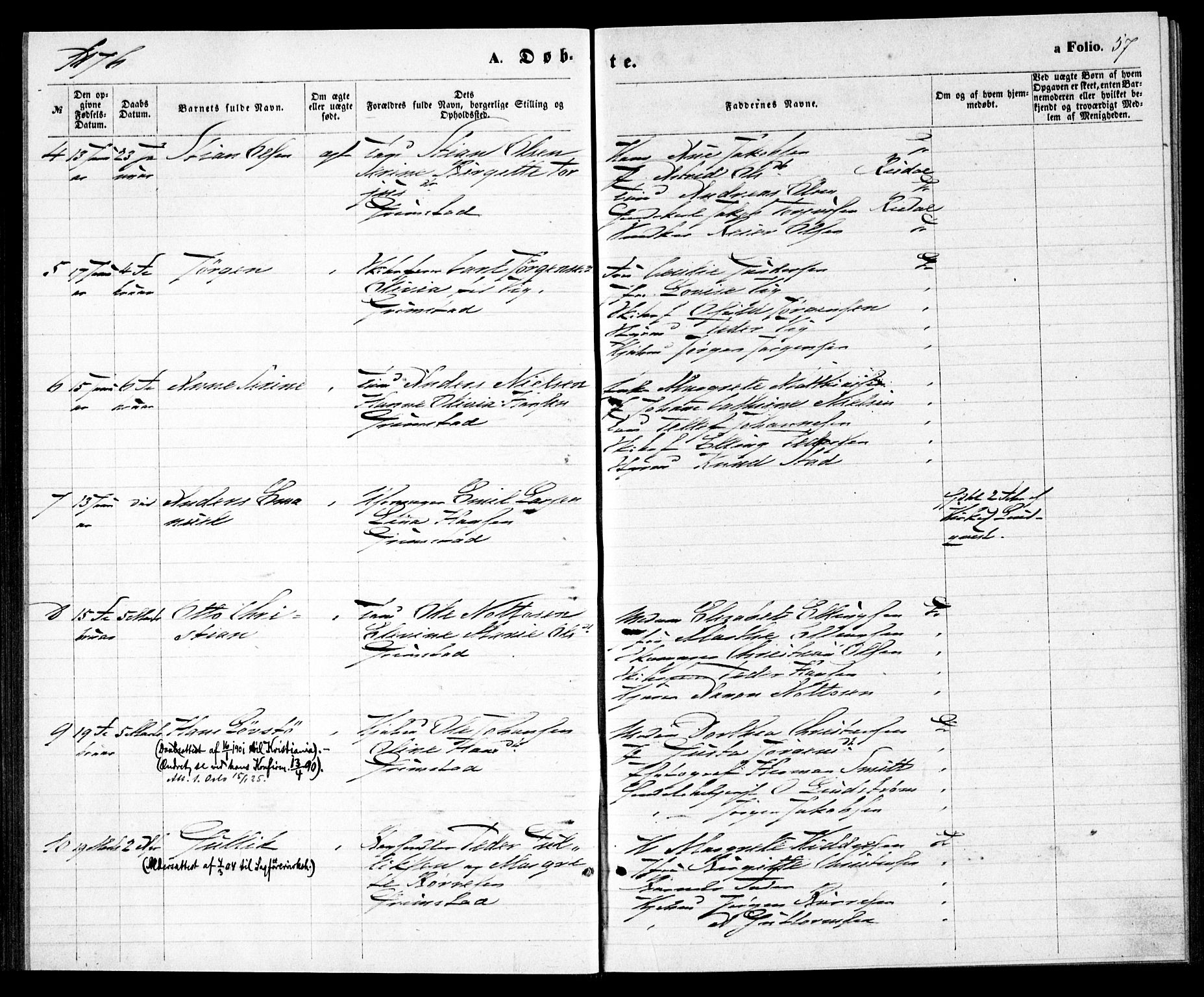 Grimstad sokneprestkontor, AV/SAK-1111-0017/F/Fa/L0002: Ministerialbok nr. A 1, 1869-1881, s. 57
