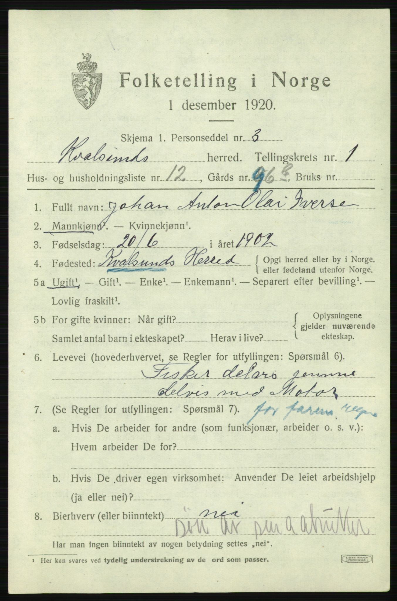 SATØ, Folketelling 1920 for 2017 Kvalsund herred, 1920, s. 636