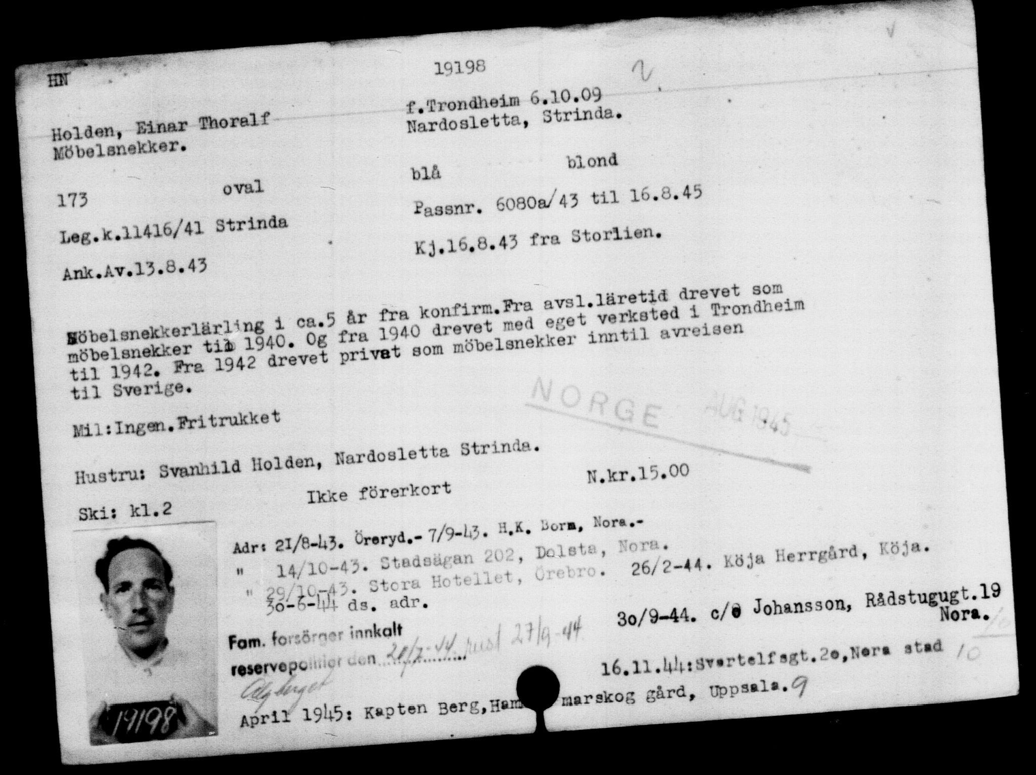 Utenriksstasjonene, Legasjonen i Stockholm, Flyktningkontoret, AV/RA-S-6753/V/Va/L0009: Kjesäterkartoteket, flyktninger med registreringsnr. 18502-22048, 1940-1945, s. 825