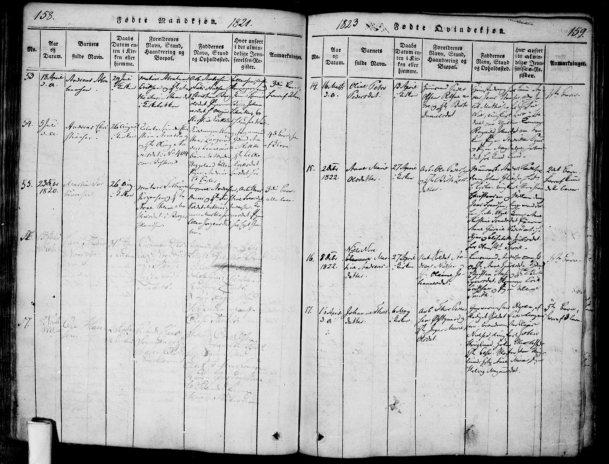 Halden prestekontor Kirkebøker, AV/SAO-A-10909/F/Fa/L0003: Ministerialbok nr. I 3, 1815-1834, s. 158-159