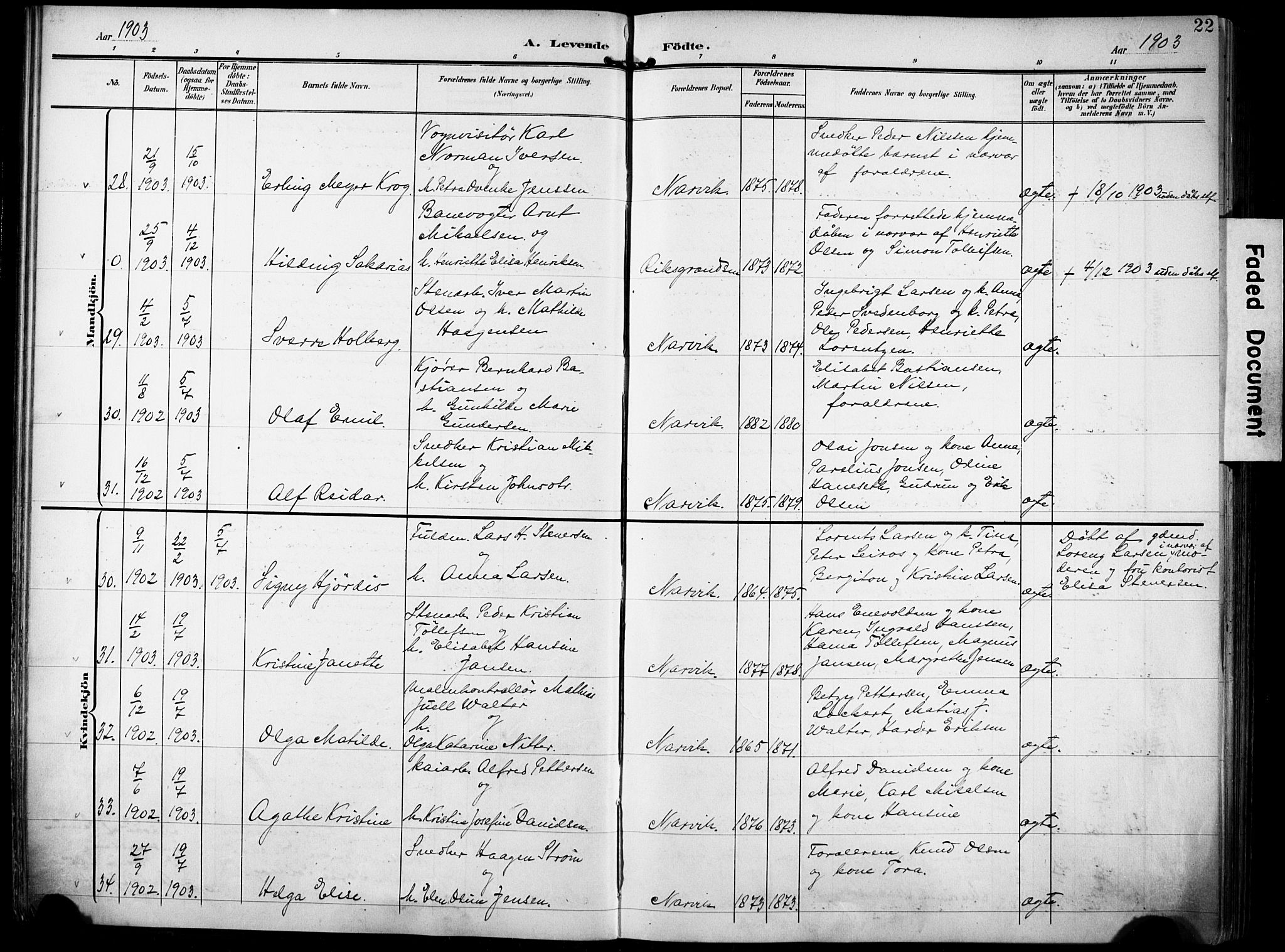 Ministerialprotokoller, klokkerbøker og fødselsregistre - Nordland, AV/SAT-A-1459/871/L0994: Ministerialbok nr. 871A10, 1902-1910, s. 22