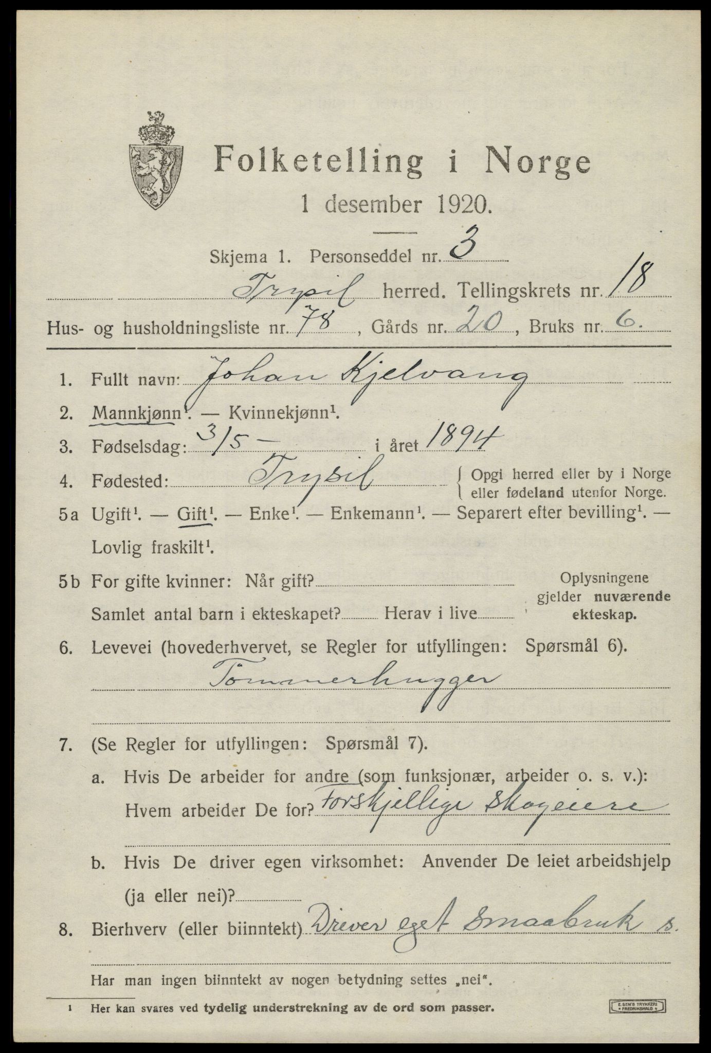 SAH, Folketelling 1920 for 0428 Trysil herred, 1920, s. 12699