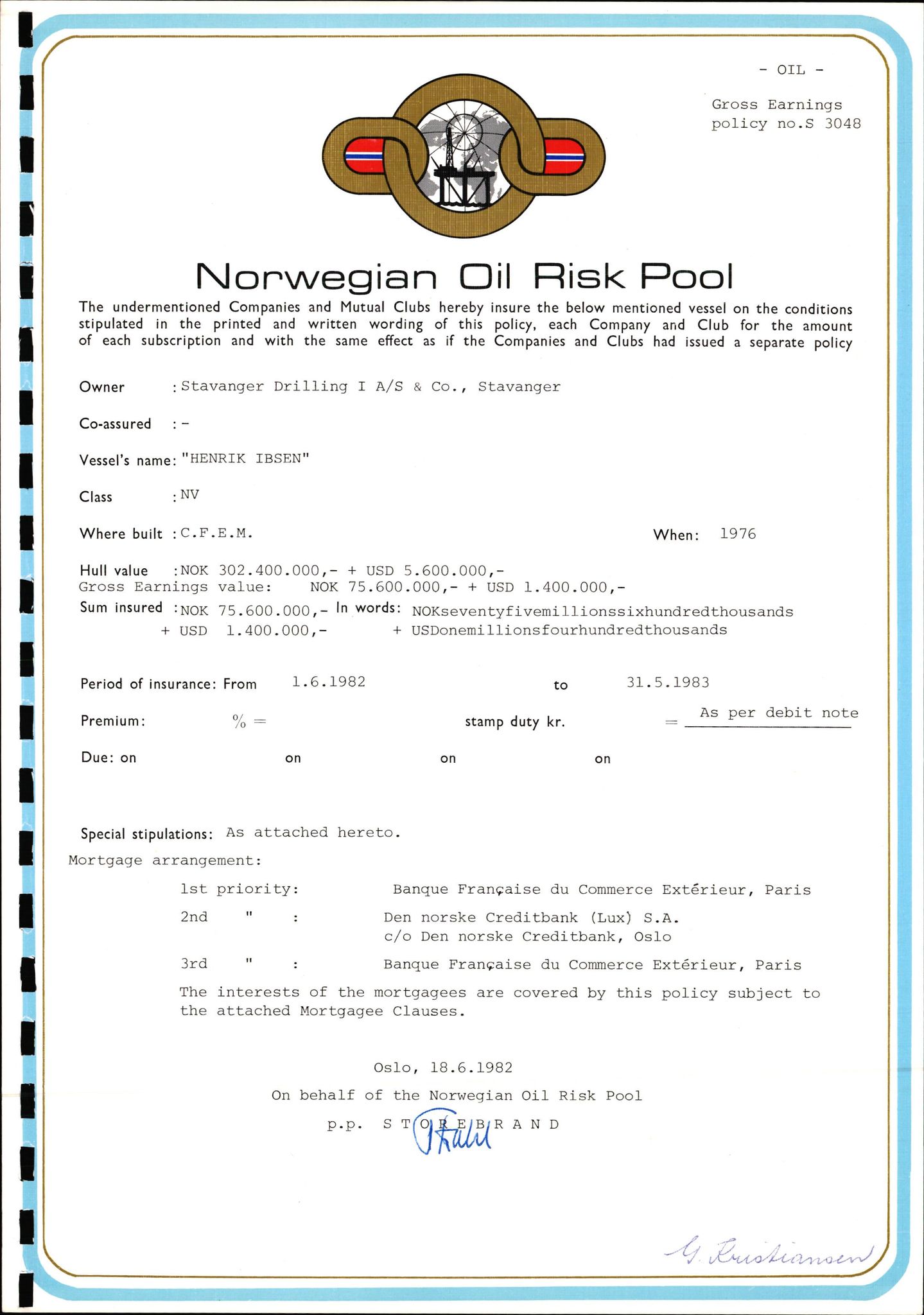 Pa 1503 - Stavanger Drilling AS, AV/SAST-A-101906/2/E/Ec/Eca/L0009: Forsikring, 1975-1980