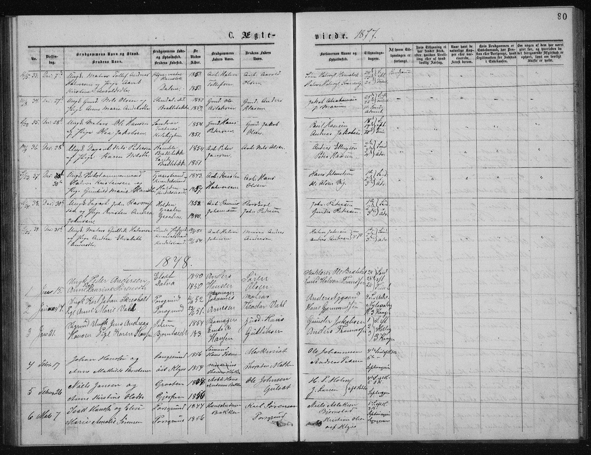 Solum kirkebøker, AV/SAKO-A-306/G/Ga/L0005: Klokkerbok nr. I 5, 1877-1881, s. 80