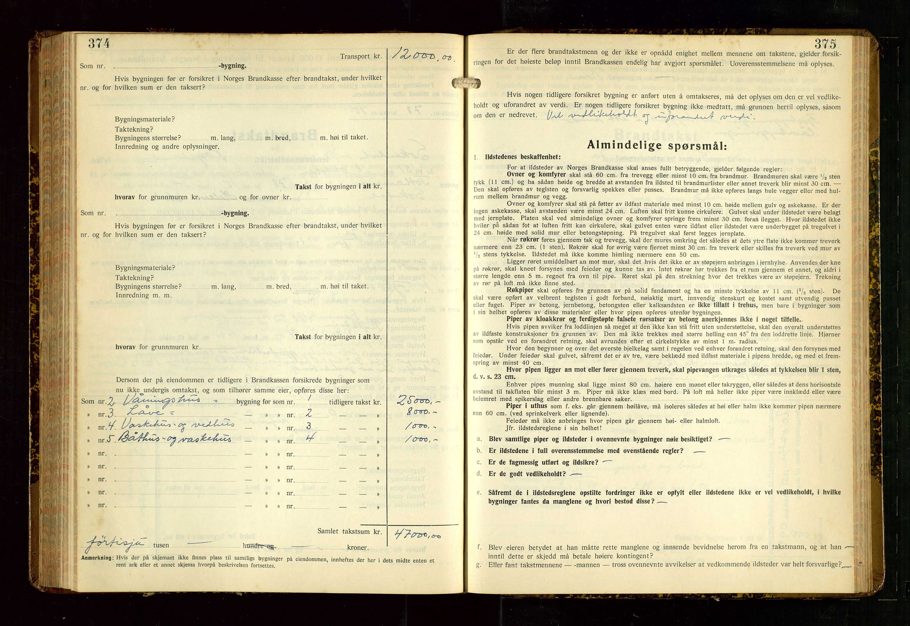 Sokndal lensmannskontor, AV/SAST-A-100417/Gob/L0008: "Brandtakst-Protokoll", 1937-1955, s. 374-375