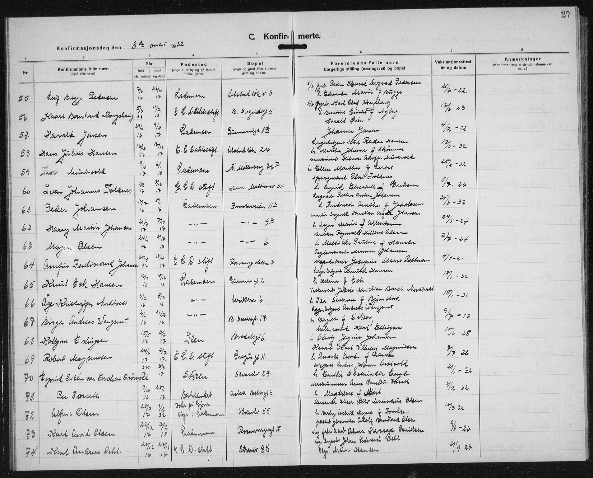 Ministerialprotokoller, klokkerbøker og fødselsregistre - Sør-Trøndelag, AV/SAT-A-1456/605/L0262: Klokkerbok nr. 605C09, 1930-1933, s. 27