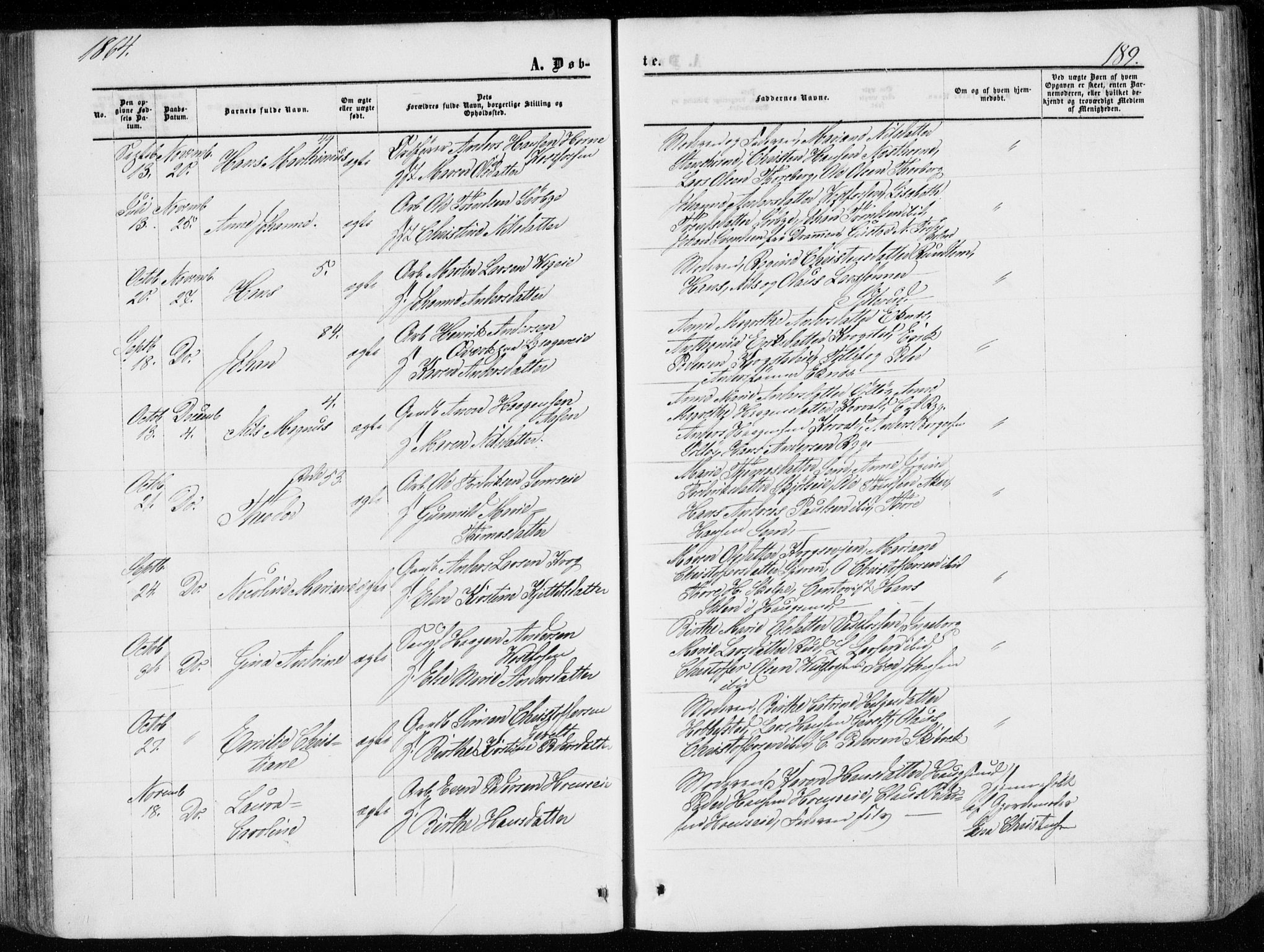 Eiker kirkebøker, AV/SAKO-A-4/G/Ga/L0003: Klokkerbok nr. I 3, 1856-1871, s. 189