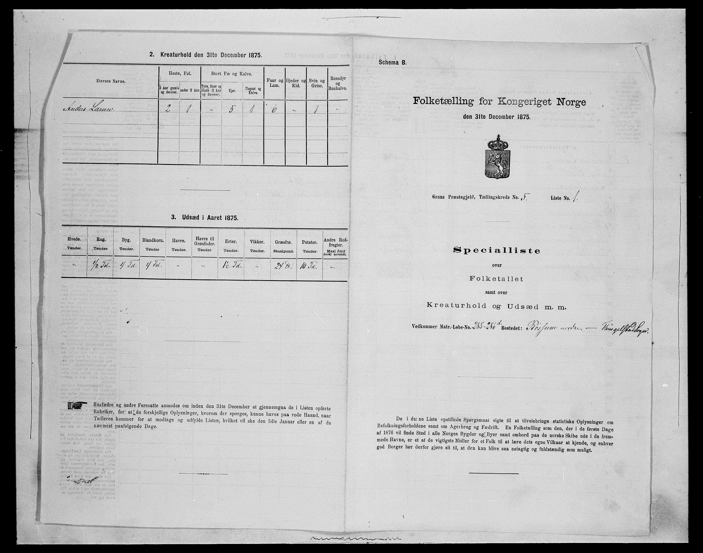 SAH, Folketelling 1875 for 0534P Gran prestegjeld, 1875, s. 765