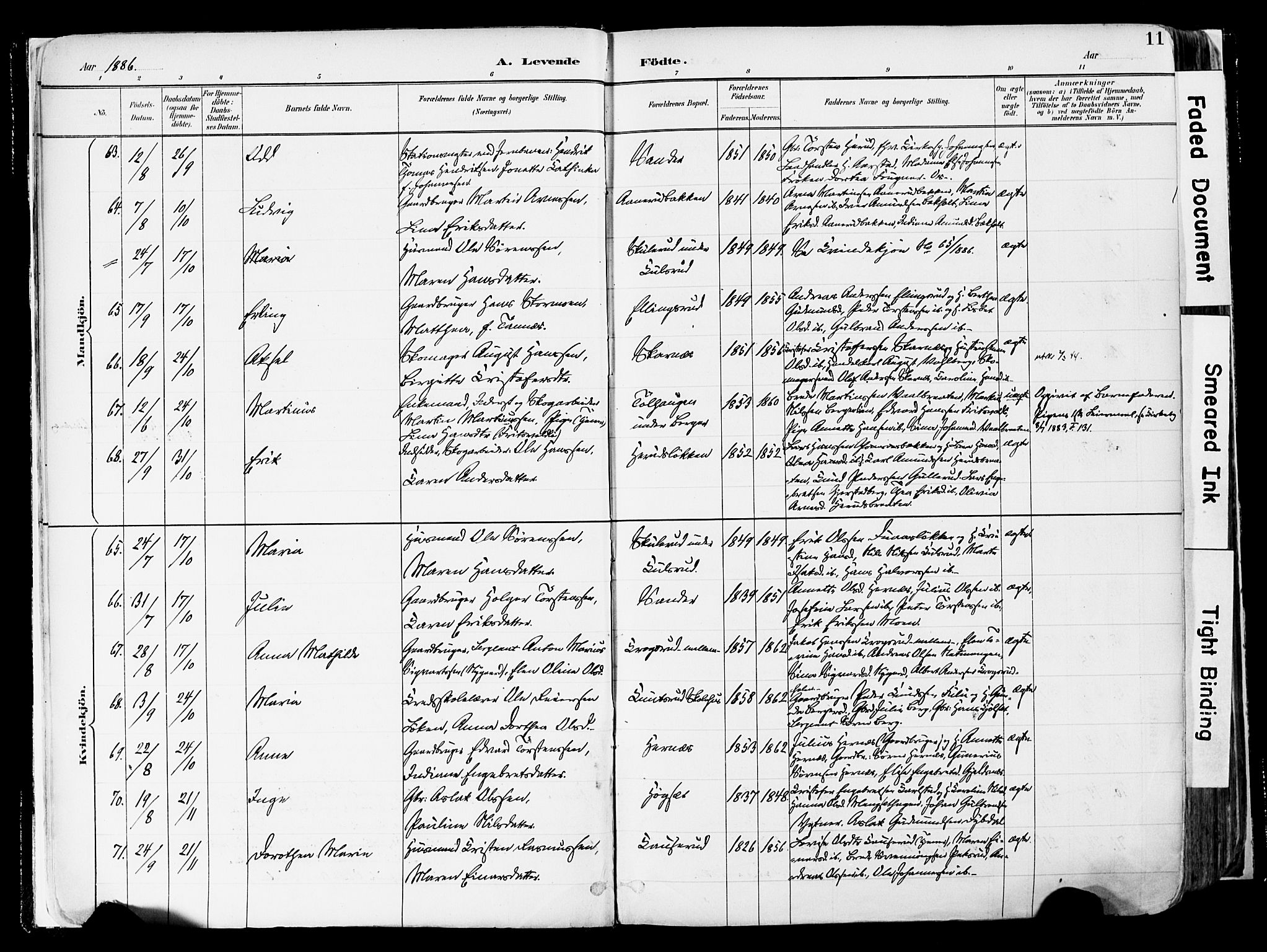 Sør-Odal prestekontor, AV/SAH-PREST-030/H/Ha/Haa/L0006: Ministerialbok nr. 6, 1886-1931, s. 11