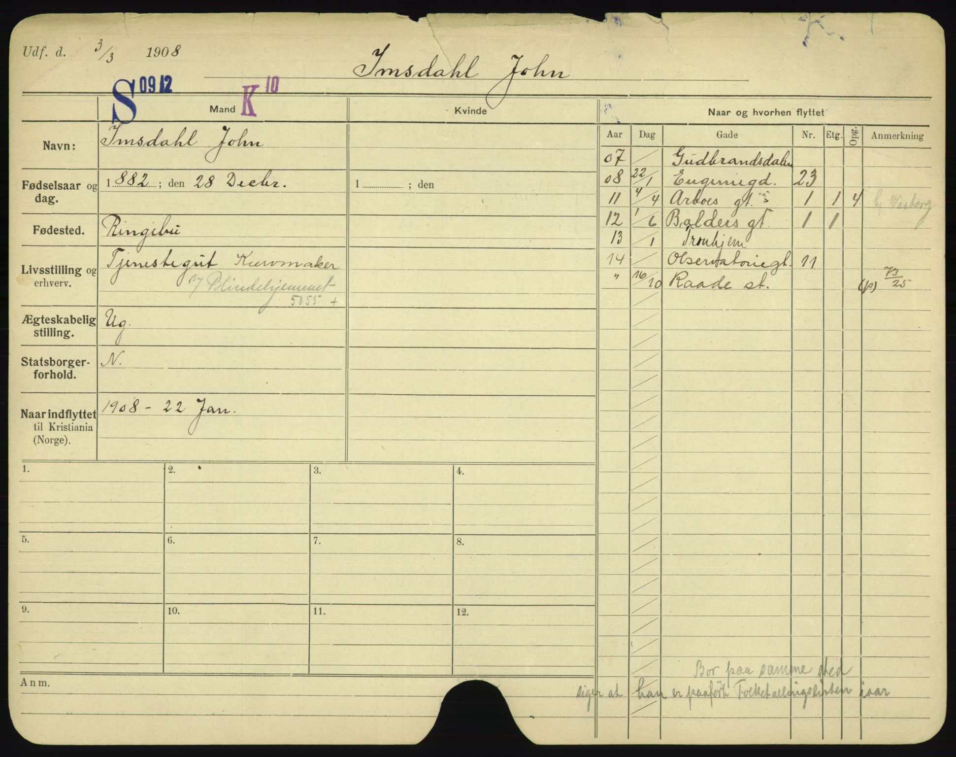 Oslo folkeregister, Registerkort, AV/SAO-A-11715/F/Fa/Fac/L0005: Menn, 1906-1914, s. 12a