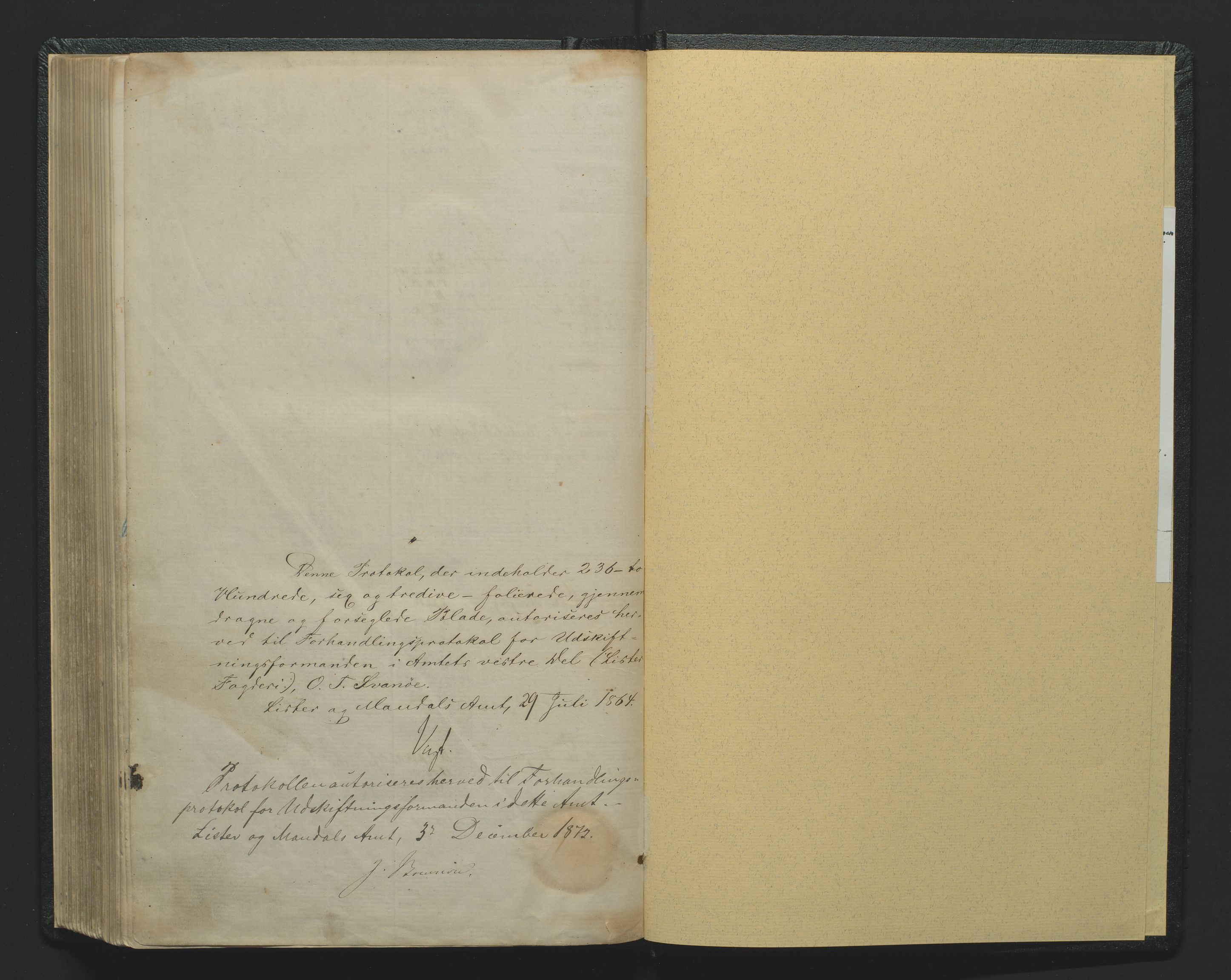 Utskiftningsformannen i Lister og Mandal amt, AV/SAK-1541-0003/F/Fa/Faa/L0006: Utskiftningsprotokoll med register nr 6, 1864-1874
