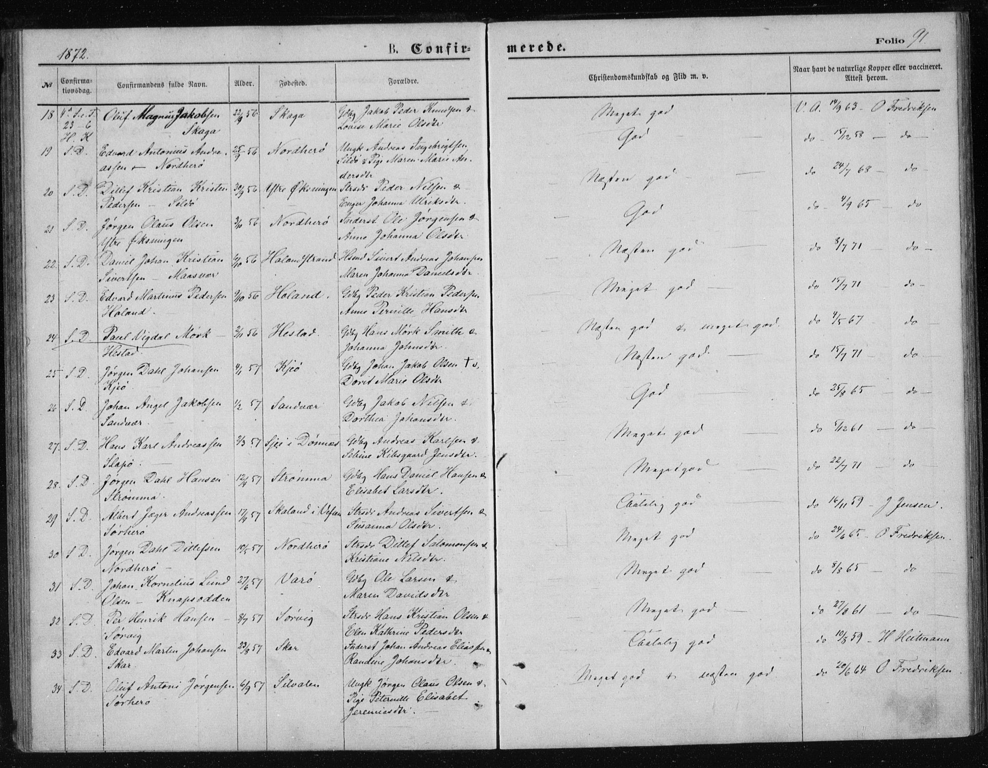 Ministerialprotokoller, klokkerbøker og fødselsregistre - Nordland, AV/SAT-A-1459/834/L0506: Ministerialbok nr. 834A04, 1872-1878, s. 91