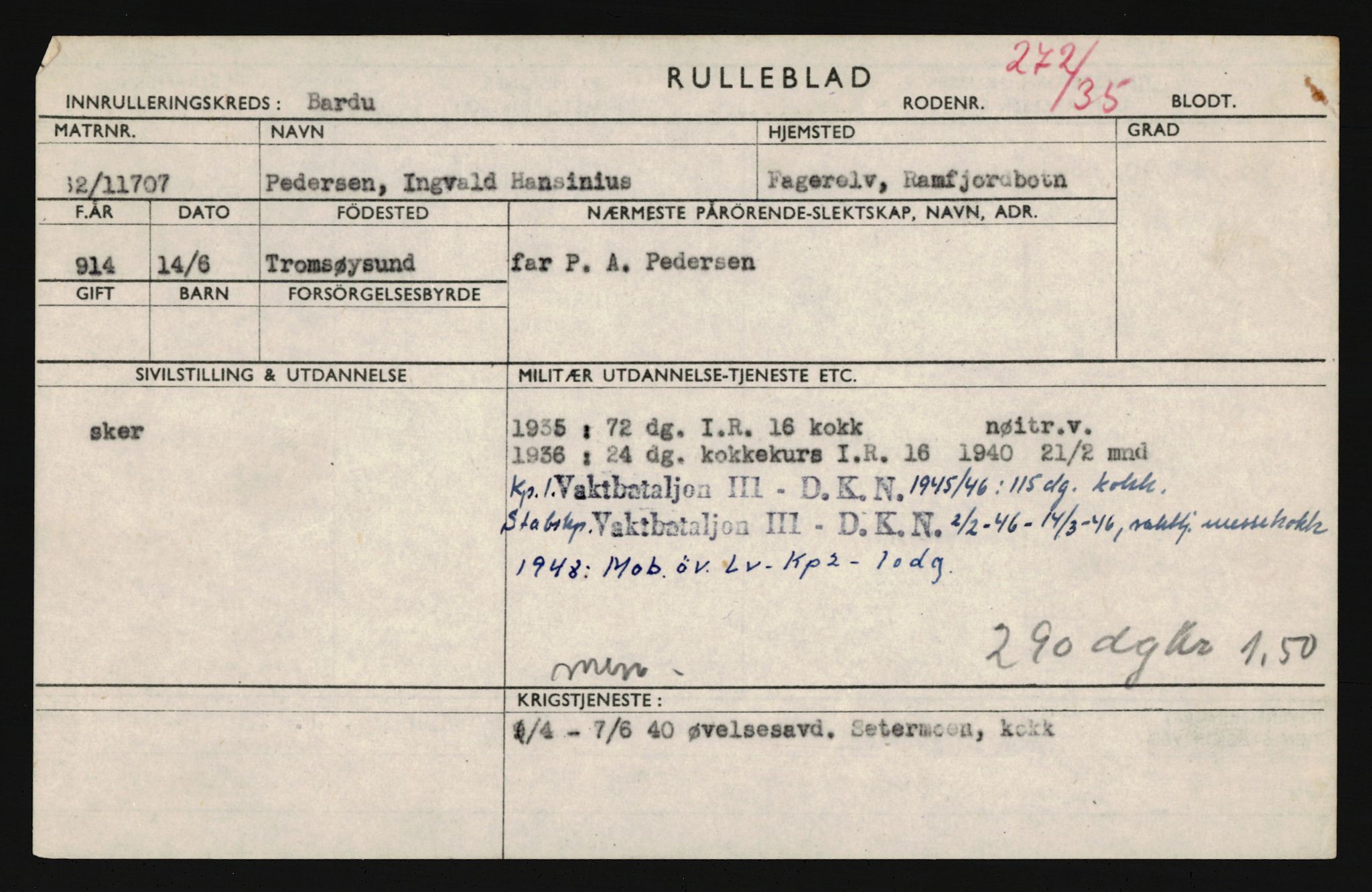 Forsvaret, Troms infanteriregiment nr. 16, AV/RA-RAFA-3146/P/Pa/L0019: Rulleblad for regimentets menige mannskaper, årsklasse 1935, 1935, s. 1011