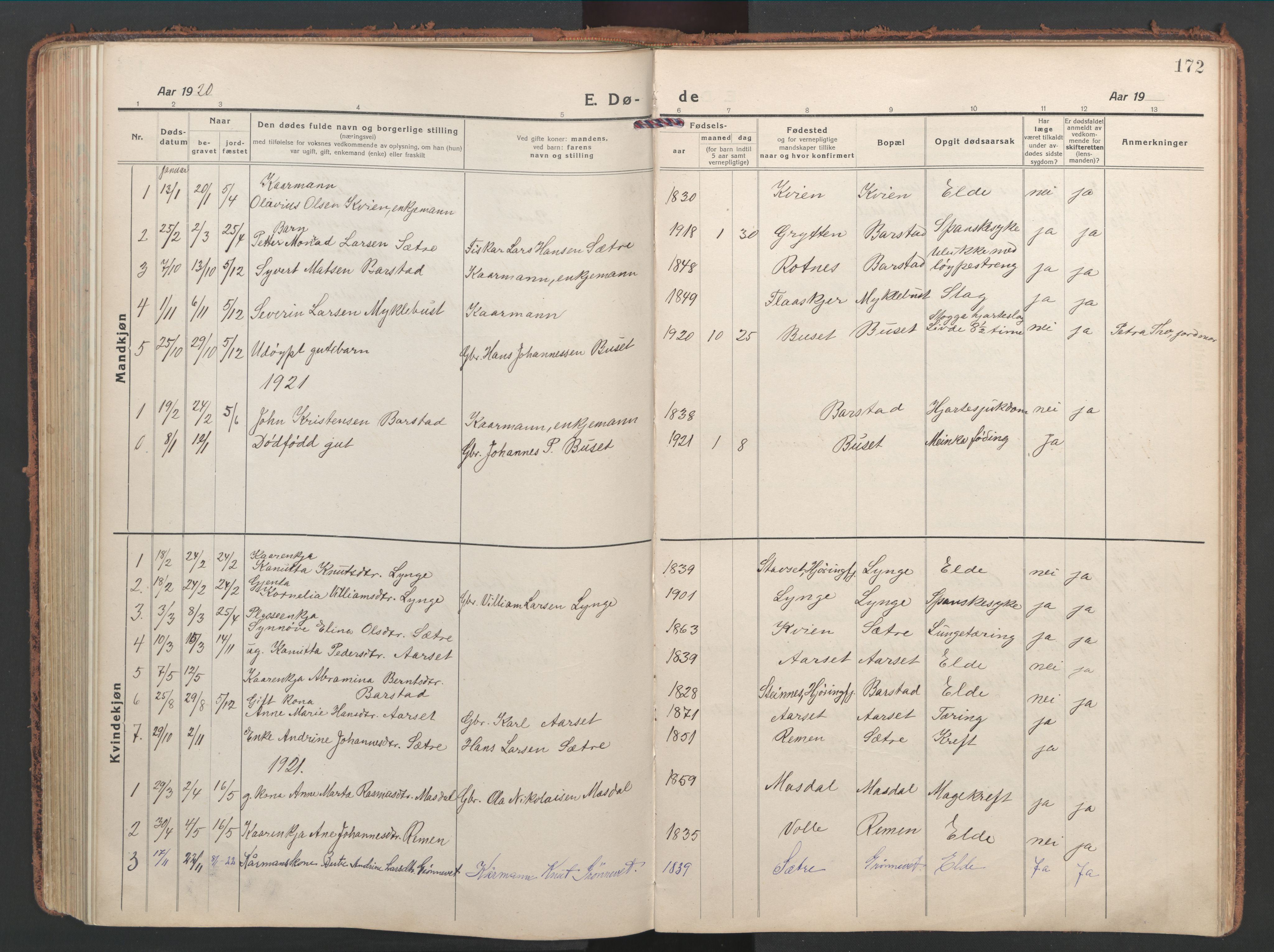 Ministerialprotokoller, klokkerbøker og fødselsregistre - Møre og Romsdal, AV/SAT-A-1454/514/L0202: Klokkerbok nr. 514C02, 1916-1944, s. 172