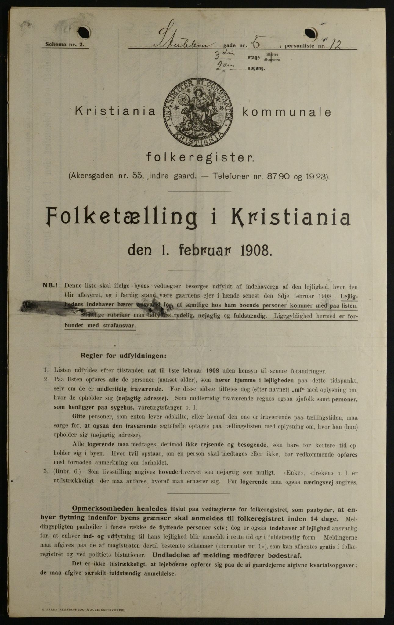 OBA, Kommunal folketelling 1.2.1908 for Kristiania kjøpstad, 1908, s. 93996