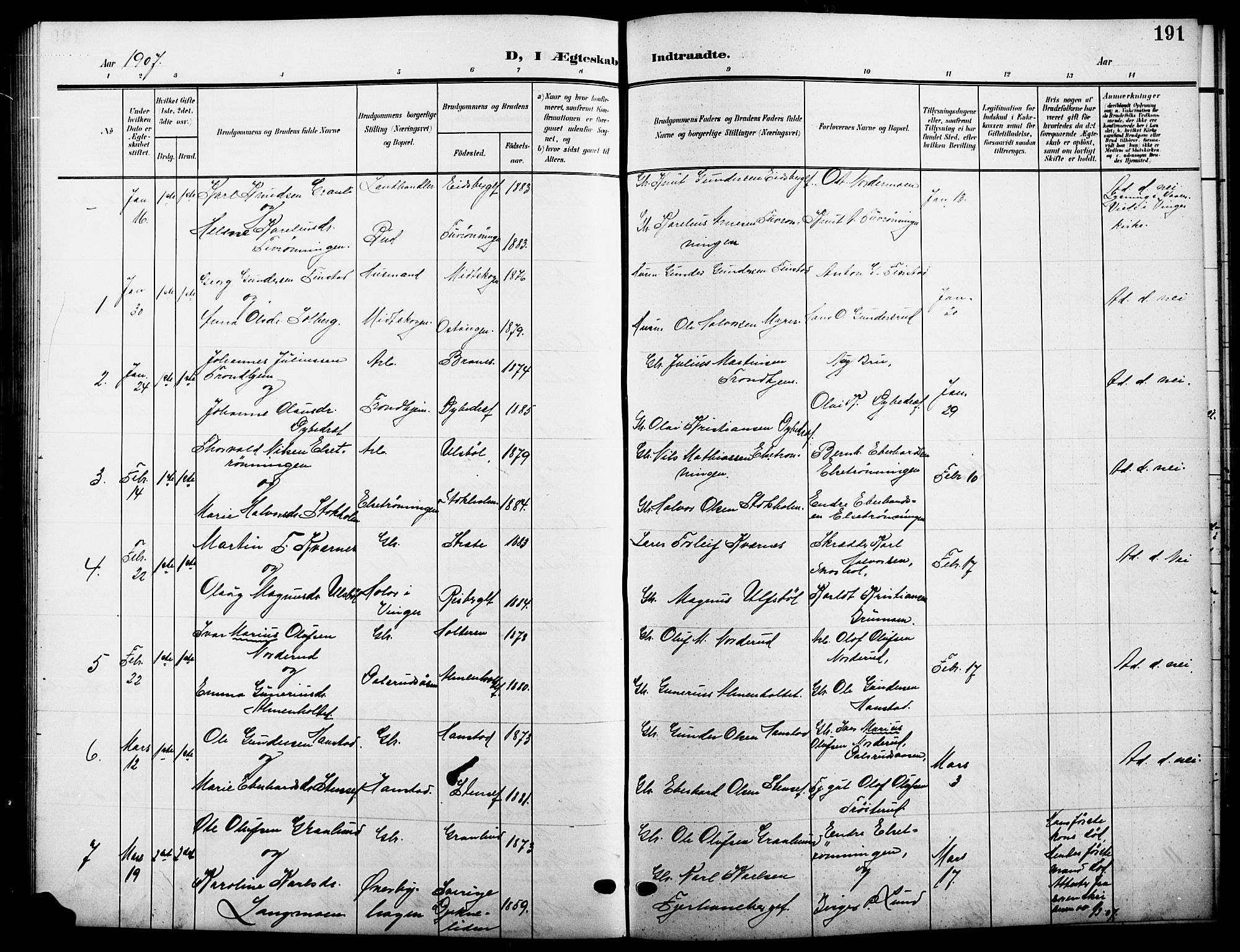 Våler prestekontor, Hedmark, AV/SAH-PREST-040/H/Ha/Hab/L0002: Klokkerbok nr. 2, 1905-1915, s. 191