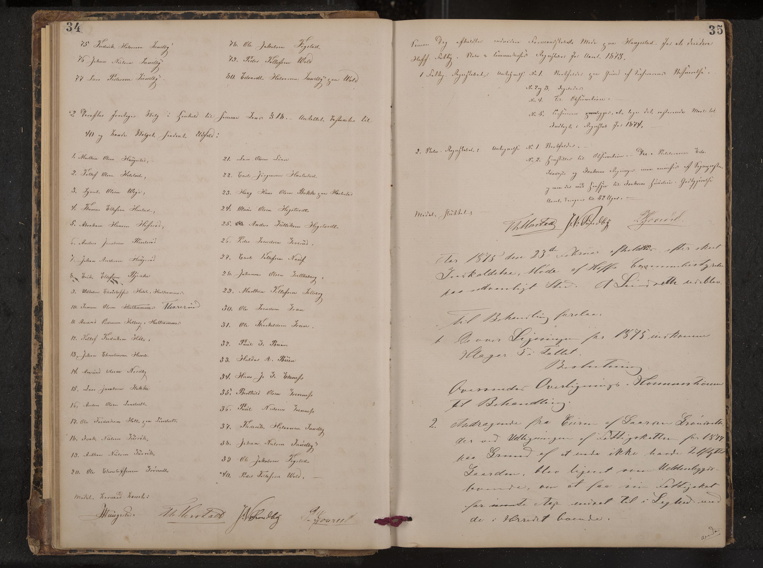 Hof formannskap og sentraladministrasjon, IKAK/0714021-1/A/Aa/L0003: Møtebok med register, 1874-1888, s. 34-35